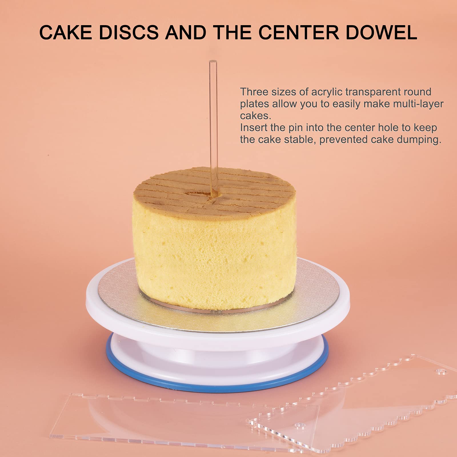 Ailaxq Acrylic Round Cake Discs Set - 6.25   , 8.25   , 10.25    - 2 Circles Each Size (158 Mil Thick), Comb Icing Scraper, Cake