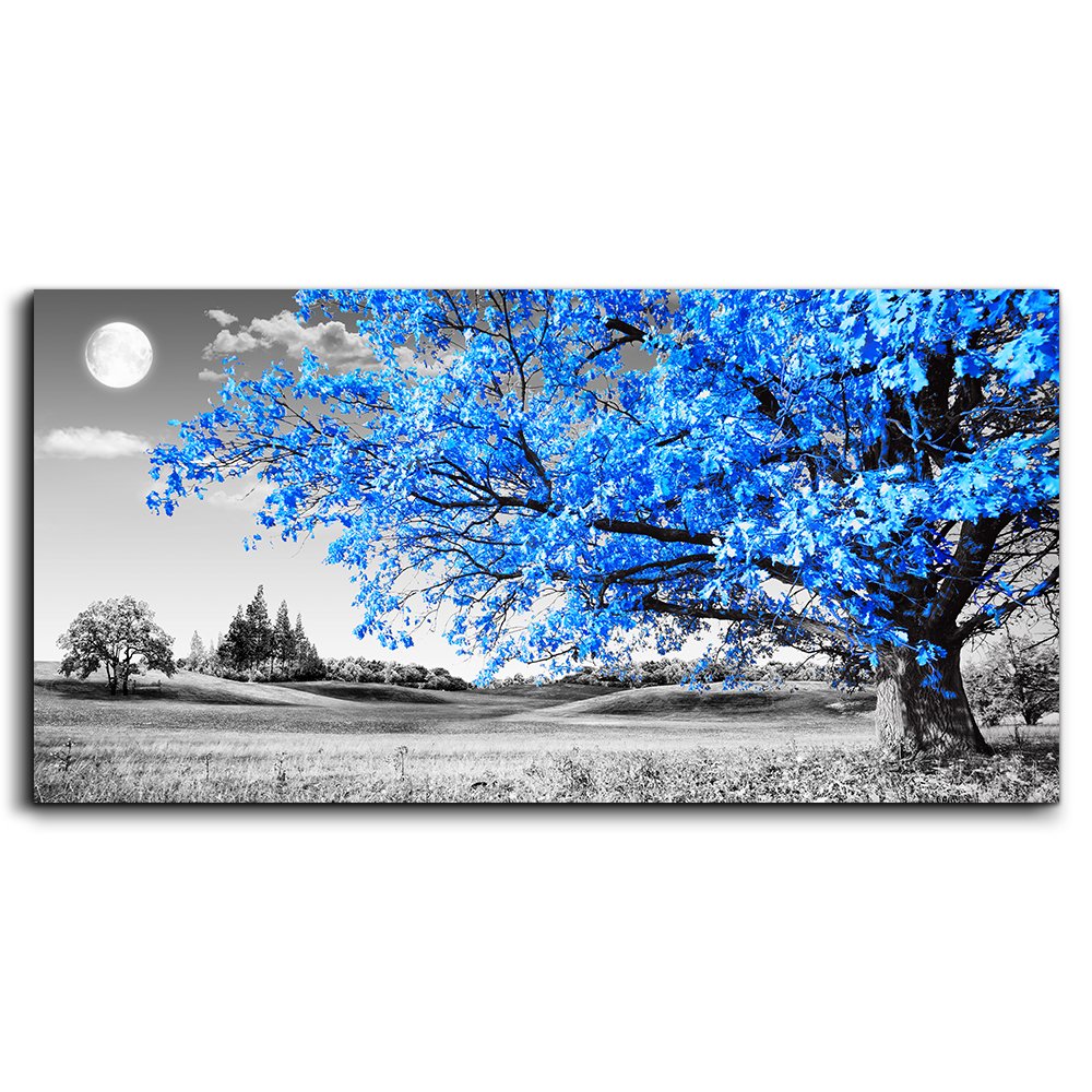 Wall Art For Living Room Simple Life Blue Moon Tree Landscape Abstract Painting Office Wall Decor 20'' X 40'' Single Pieces Canv