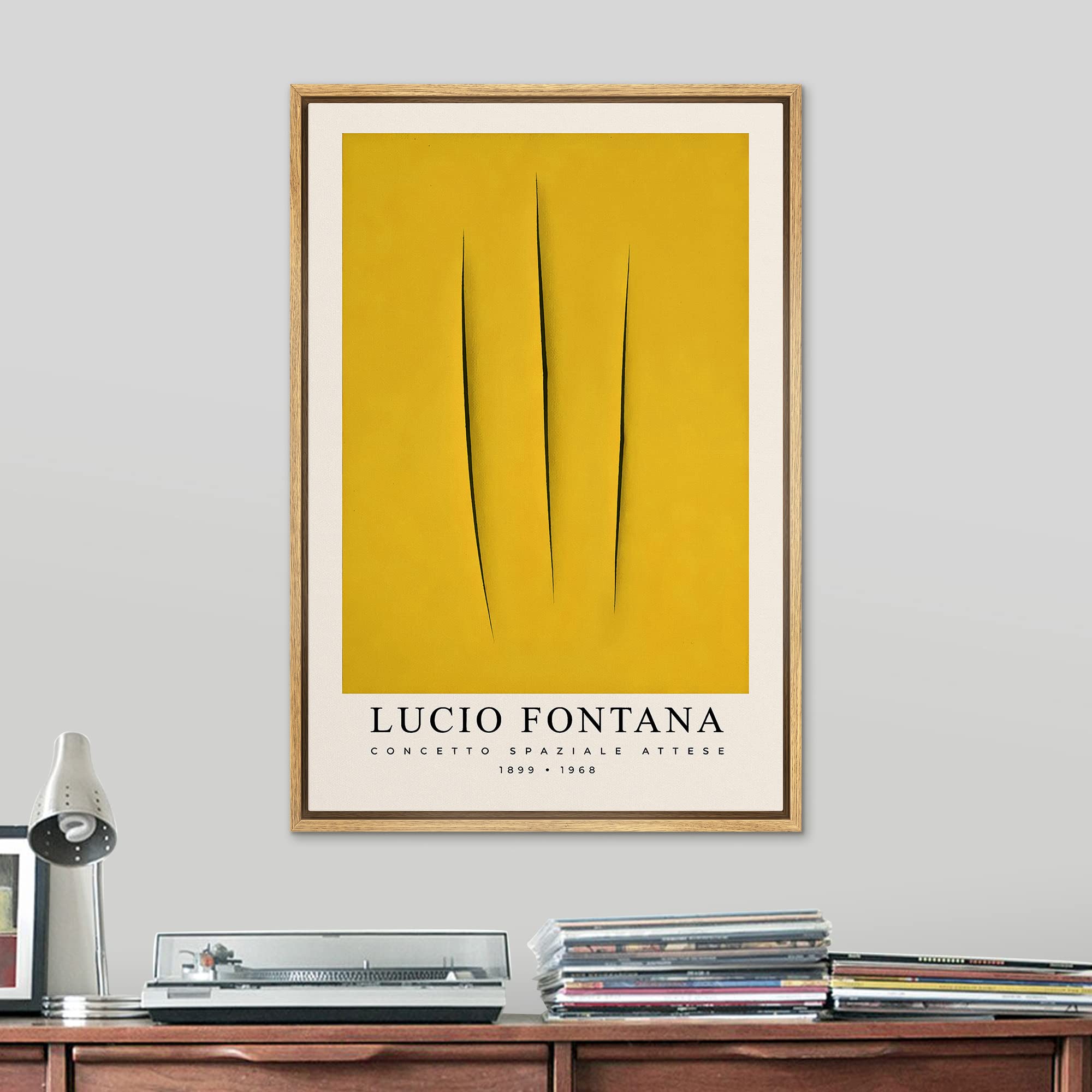 Signleader Framed Canvas Print Wall Art Lucio Fontana Yellow Geometric Stripe Abstract Shapes Illustrations Fine Art Contemporar