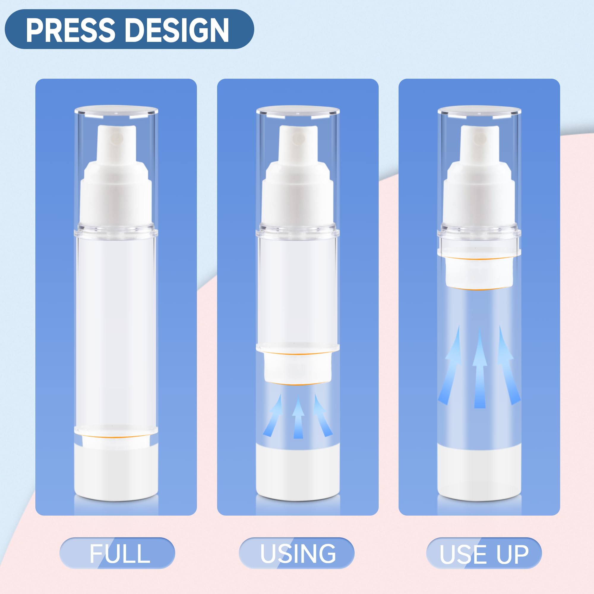 Givitasot 0.5Oz/15Ml Airless Pump Small Spray Bottle, 3 Pack Vacuum Travel Spray Bottle, Fine Mist Mini Spray Bottle For Toner P