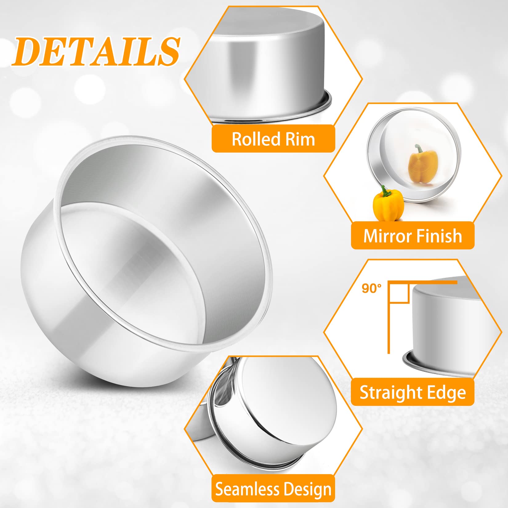 P&P Chef 4 Inch Small Cake Pan Set Of 4, Stainless Steel Baking Round Tins Bakeware For Mini Pizza, Quiche, Non Toxic & Healthy,