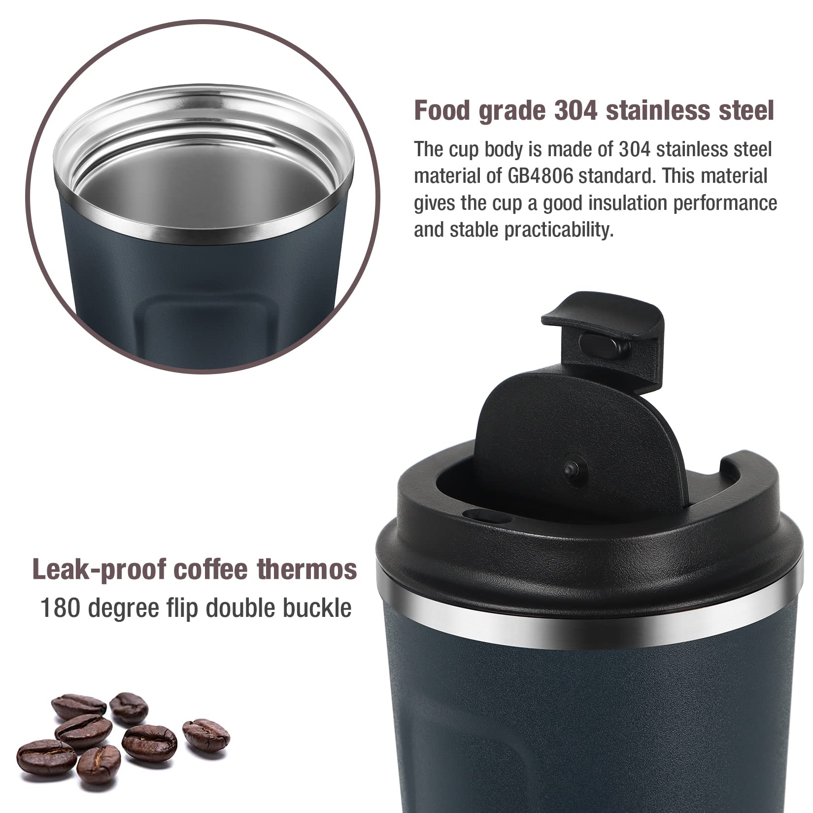 12Oz (380Ml) Vacuum Insulated Travel Mug, Smilatte Leakproof Double Wall Stainless Steel Reusable Coffee Cup With Lid For Hot &