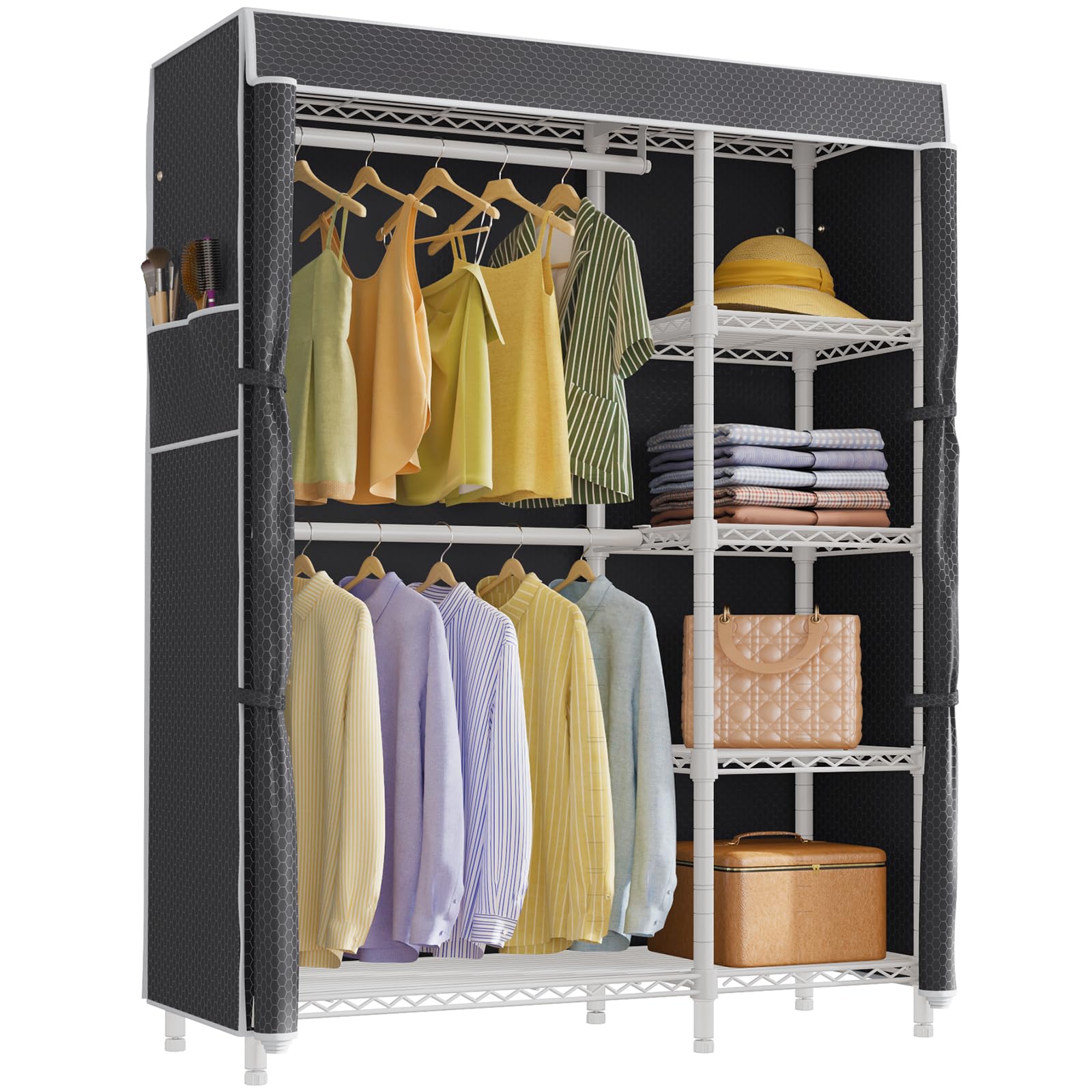 Vipek V7C Basic Garment Rack With Cover Portable Closets For Hanging Clothes, Heavy Duty Clothes Rack With Shelves Metal Closet