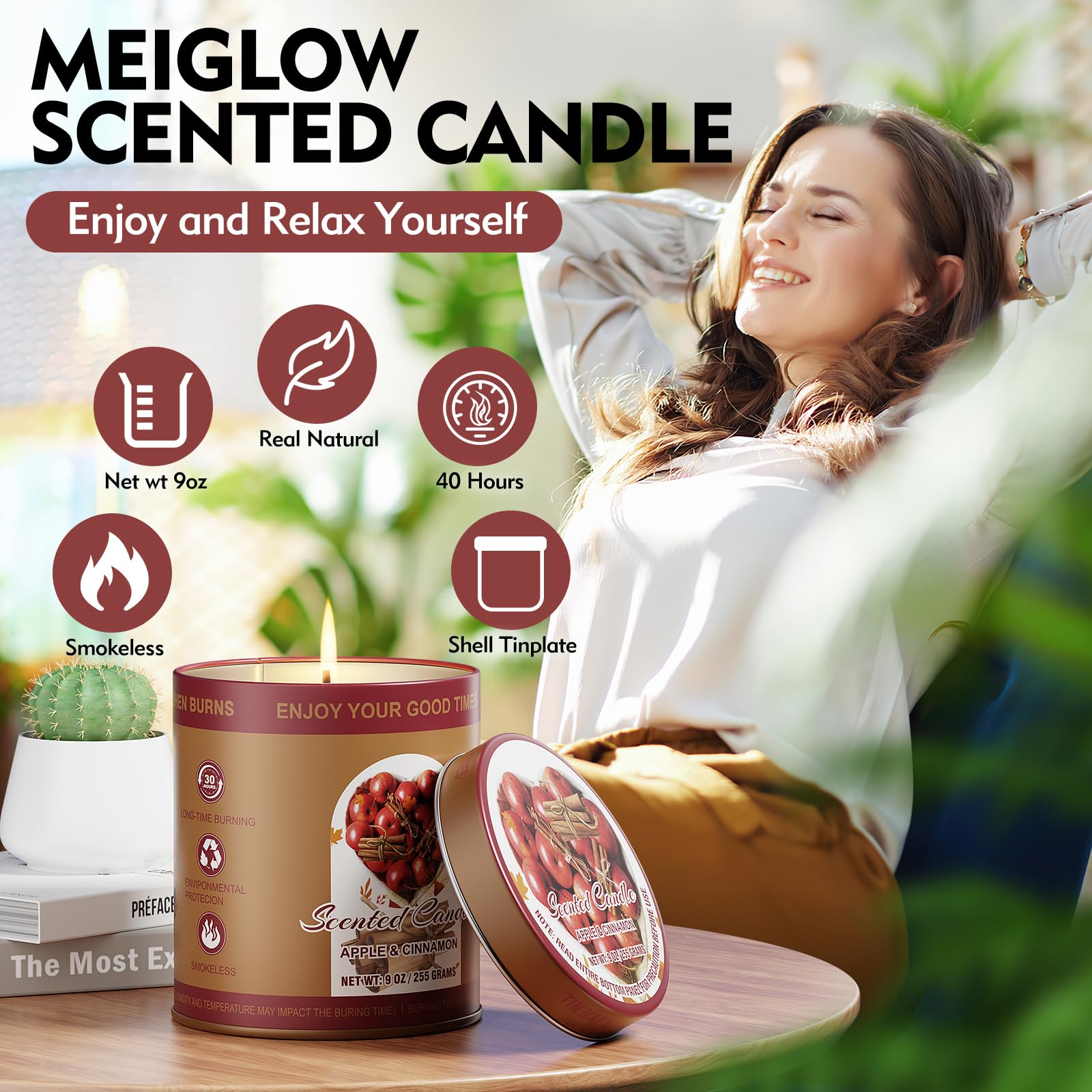 2 Pack Scented Candles (90 Total Burn Hours) - Soy Wax Candles 9 oz Each in Tin - Long Lasting Aromatherapy Candle Gift Set (App