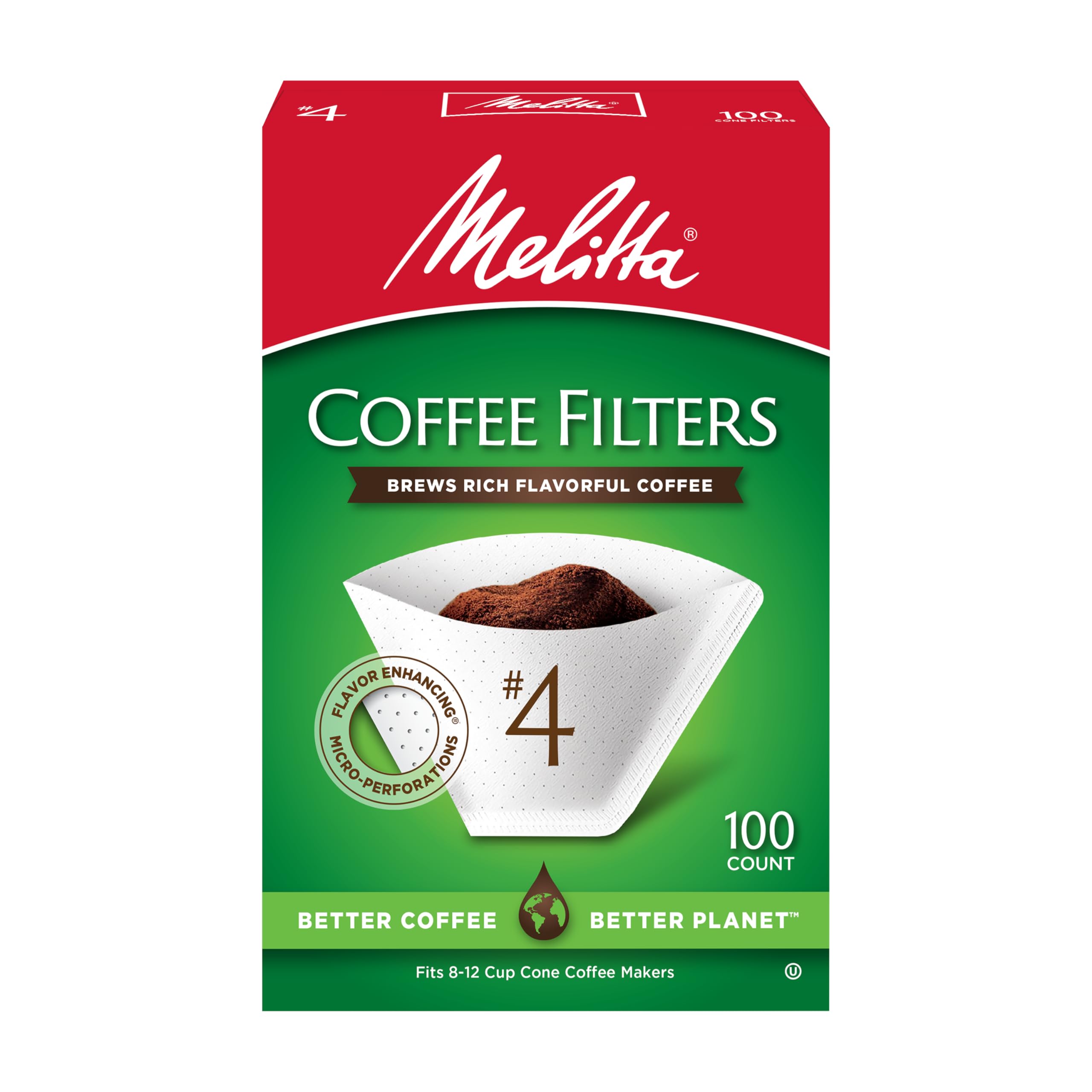 Melitta #4 Cone Coffee Filters, White, 100 Count (Pack Of 6) 600 Total Filters Count - Packaging May Vary