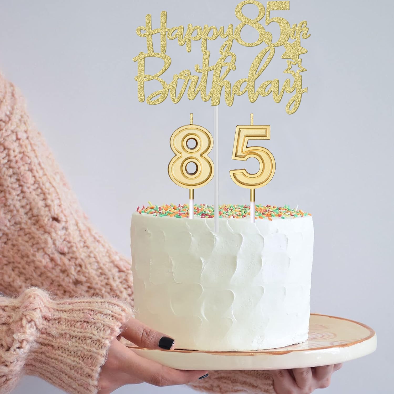 85Th Birthday Decorations For Women Gold With 85Th Birthday Sash And Tiara, 85Th Birthday Cake Topper And Birthday 85 Candles, B