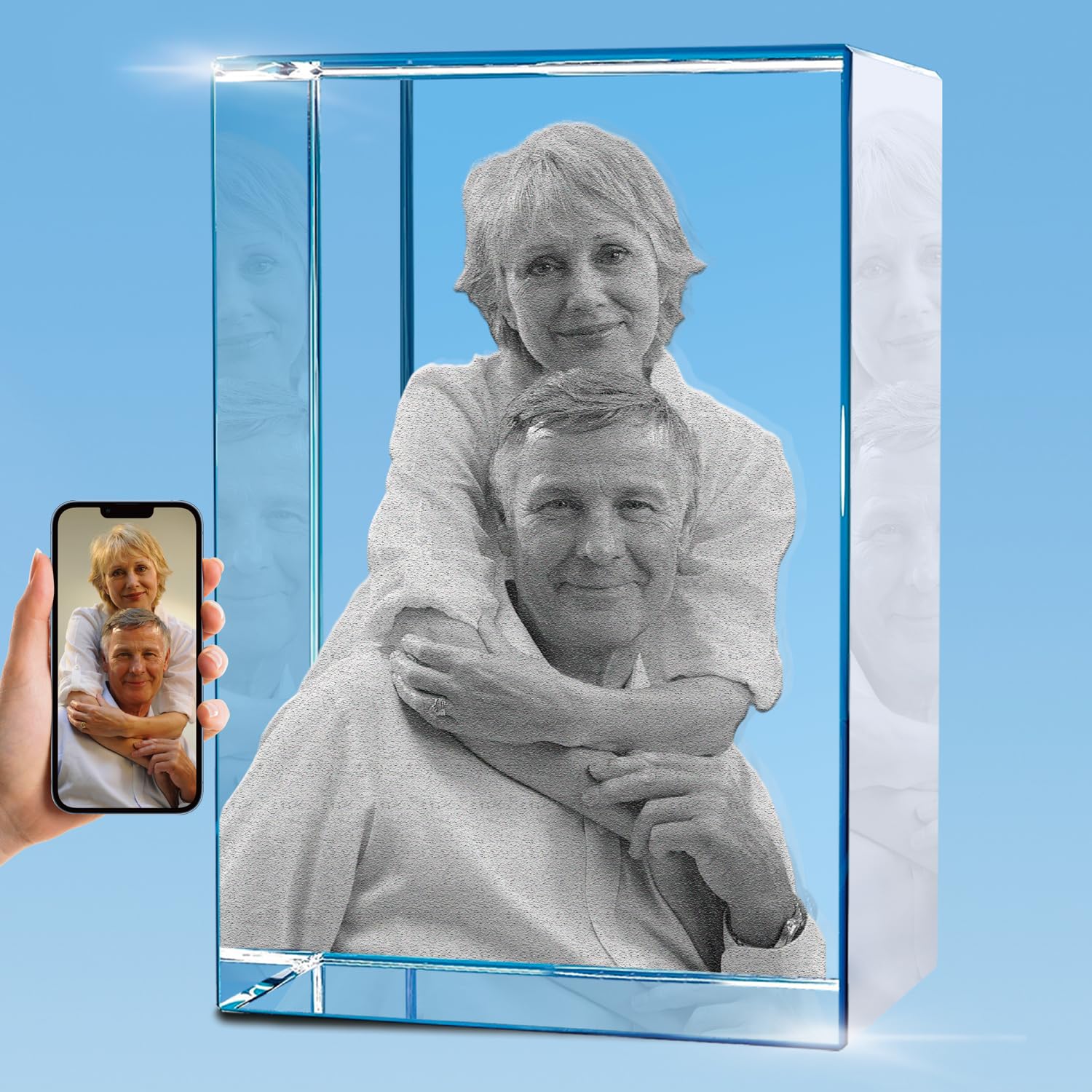 HAN S LASER 3D Crystal Photo, Personalized Gift with Your Own Photo, Unique Fathers Day, Marriage Gift, Memorial Present-Large P