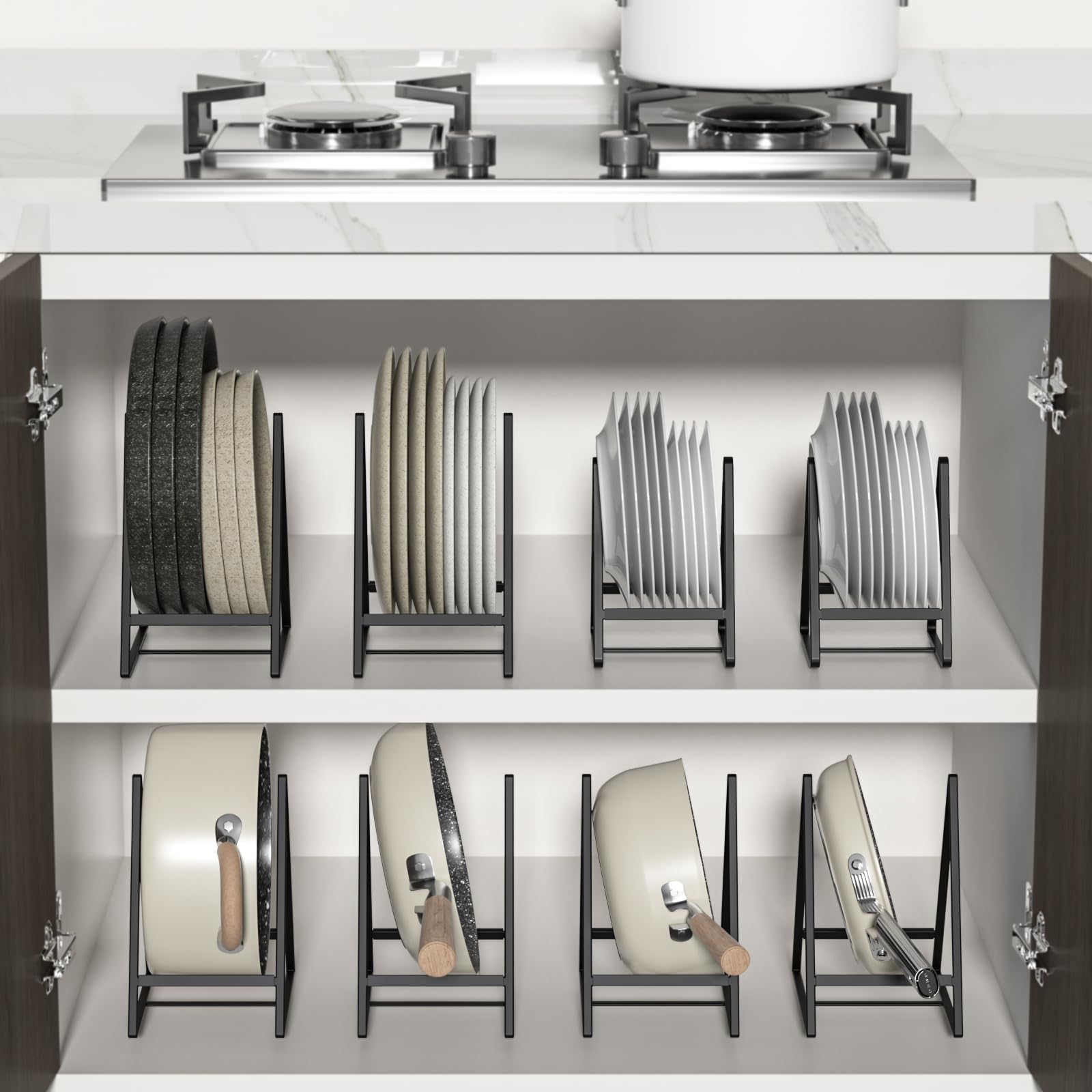 Hikinlichi 2 Large 1 Small Triangle Plate Holders Organizers Upright Cabinet Dish Drying Racks Metal Plate Dish Organizers Racks