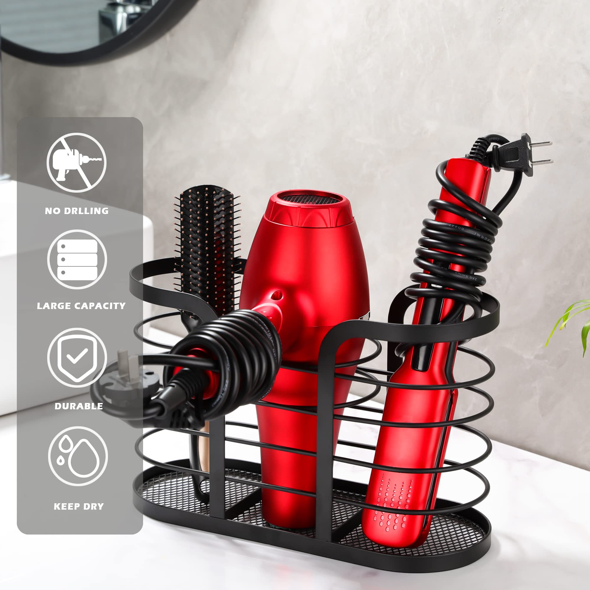 Yigii Hair Dryer Holder - Hair Tool Organizer Wall Mount/Adhesive Blow Dryer Holder Bathroom Organizer Hot Tools Organizer For H