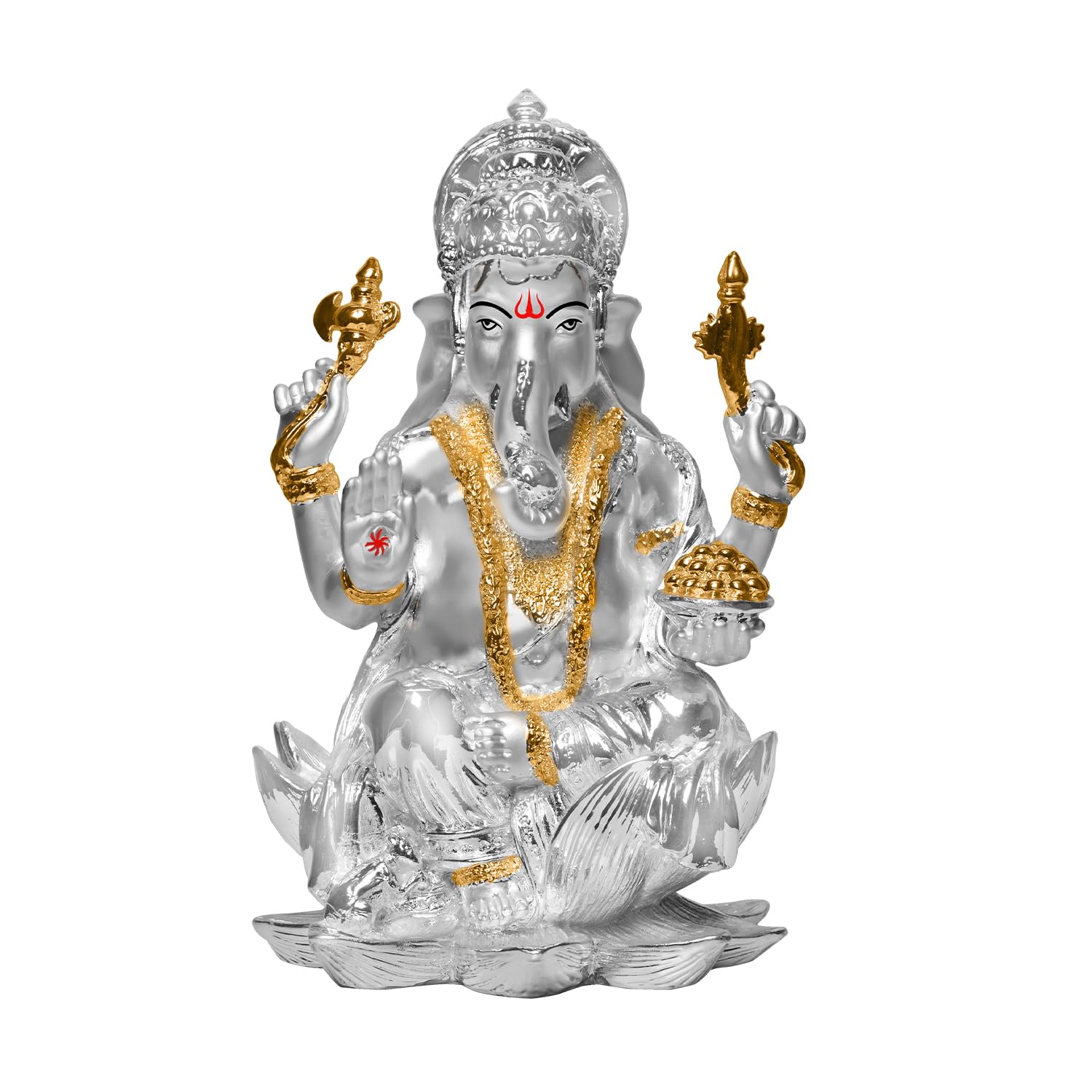 Diviniti Ganesha Idol For Home Decor Showpiece|999 Silver Plated Statue Of Lord Ganesha On Lotus|Ganesh Ji Murti For Puja Room, 