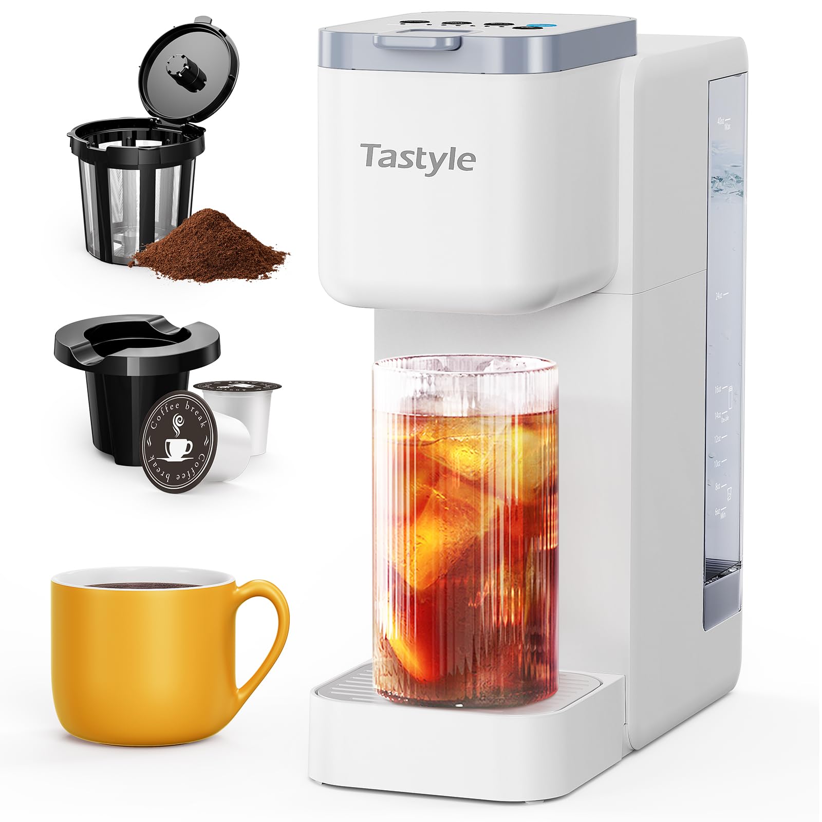 Tastyle Single Serve Hot & Iced Coffee Maker With Strong Brew, 40Oz Removable Reservoir, 6 Brew Sizes, Compatible With K Cup And