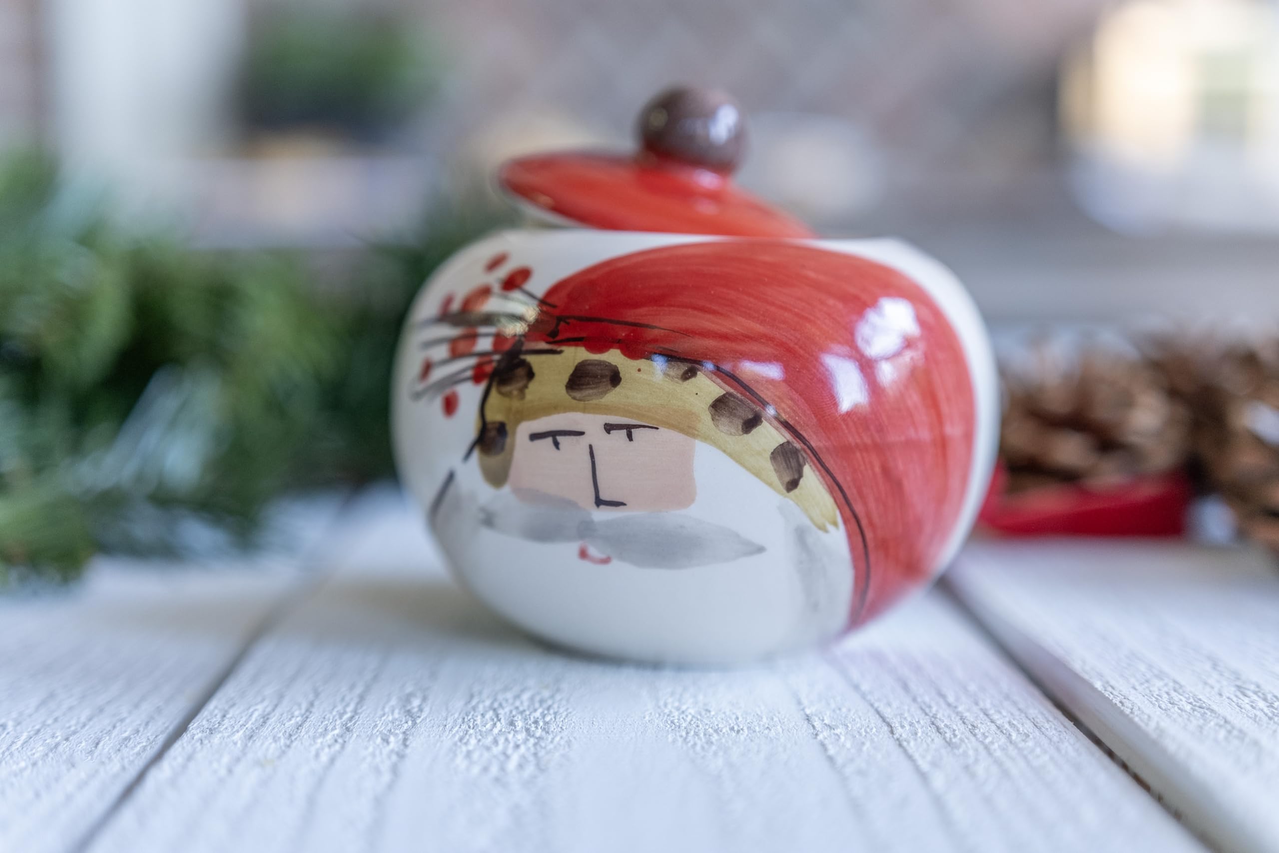 Vietri Old St. Nick Sugar Bowl With Lid, 4'' H Earthenware Coffee Bar Essentials, Cube/Packet Container, Multi-Color