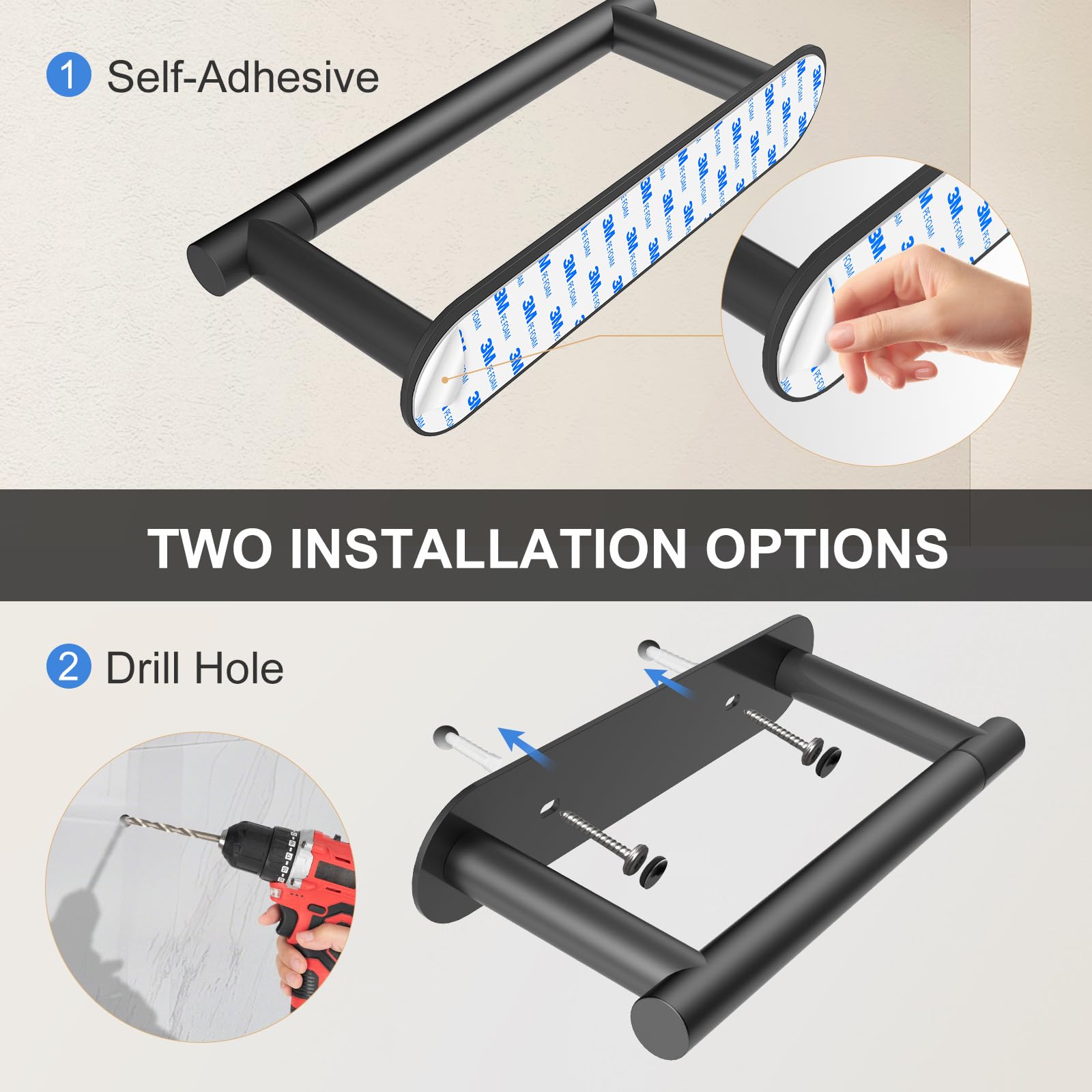 Setsail Toilet Paper Holder Adhesive Or Screw-In Matte Black Bathroom Toilet Paper Roll Holders Wall Mount Stainless Steel Tissu