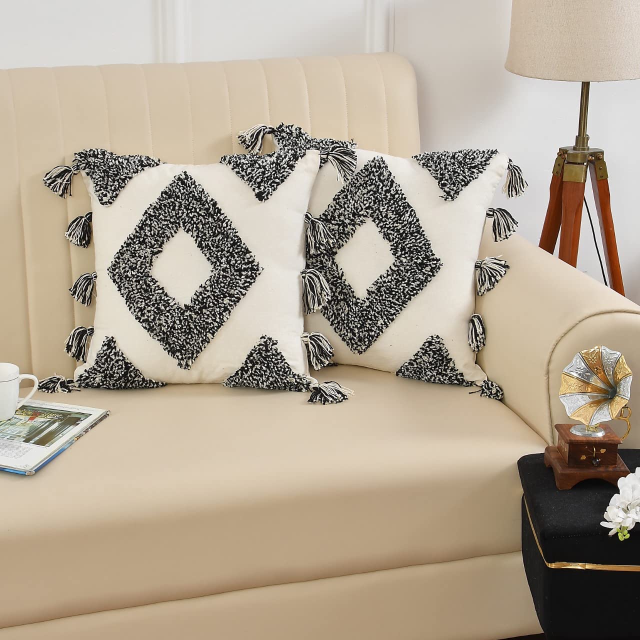 Wisdom Decor Sofa Cushion Cover Cotton For Living Room Couch Soft Pillow Cover (18 X 18, Black Diamond) Pack Of 2