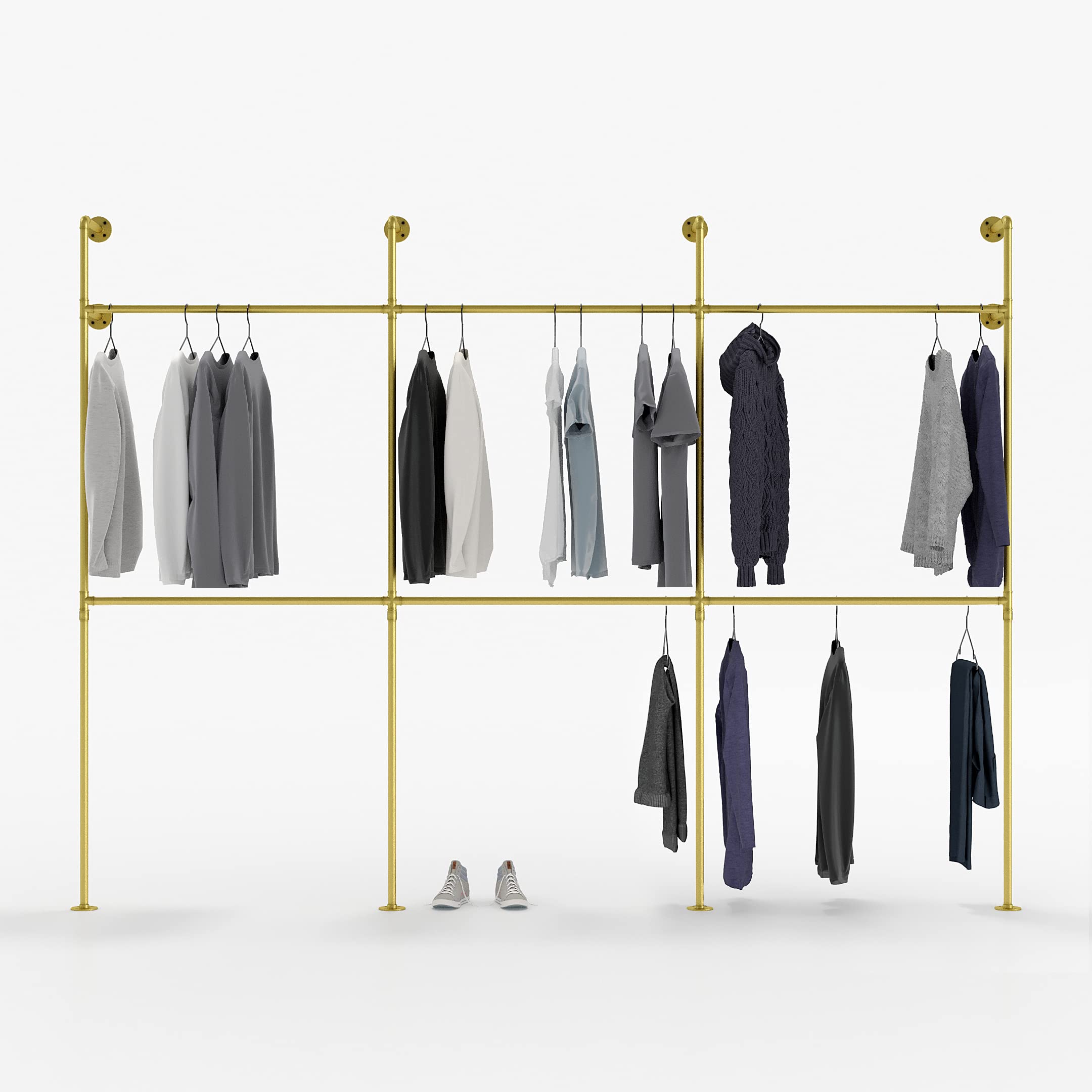 Pamo Industrial Pipe Clothing Rack Metal Gold - Wall Mounted Clothes Racks For Hanging Clothes - Modern Walk In Closet - Kim Iii