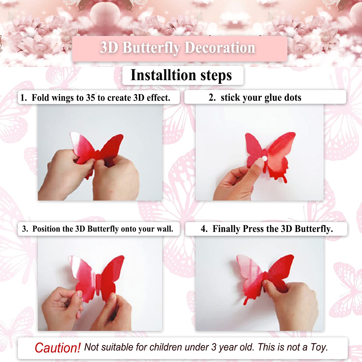 Xtore  Plastic 3D Home Build Beautiful Butterfly With Sticking Pad (Ocean Blue) -Set Of 12