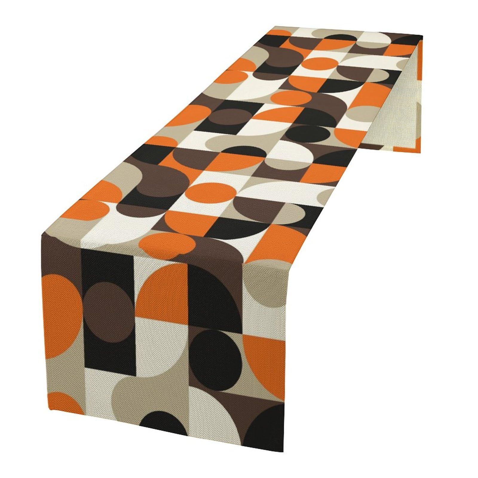 Mid Century Geometric Table Runner,Nordic Abstract Splicing Semicircle Linen Table Runners For Kitchen Family Dinner, Modern Tab