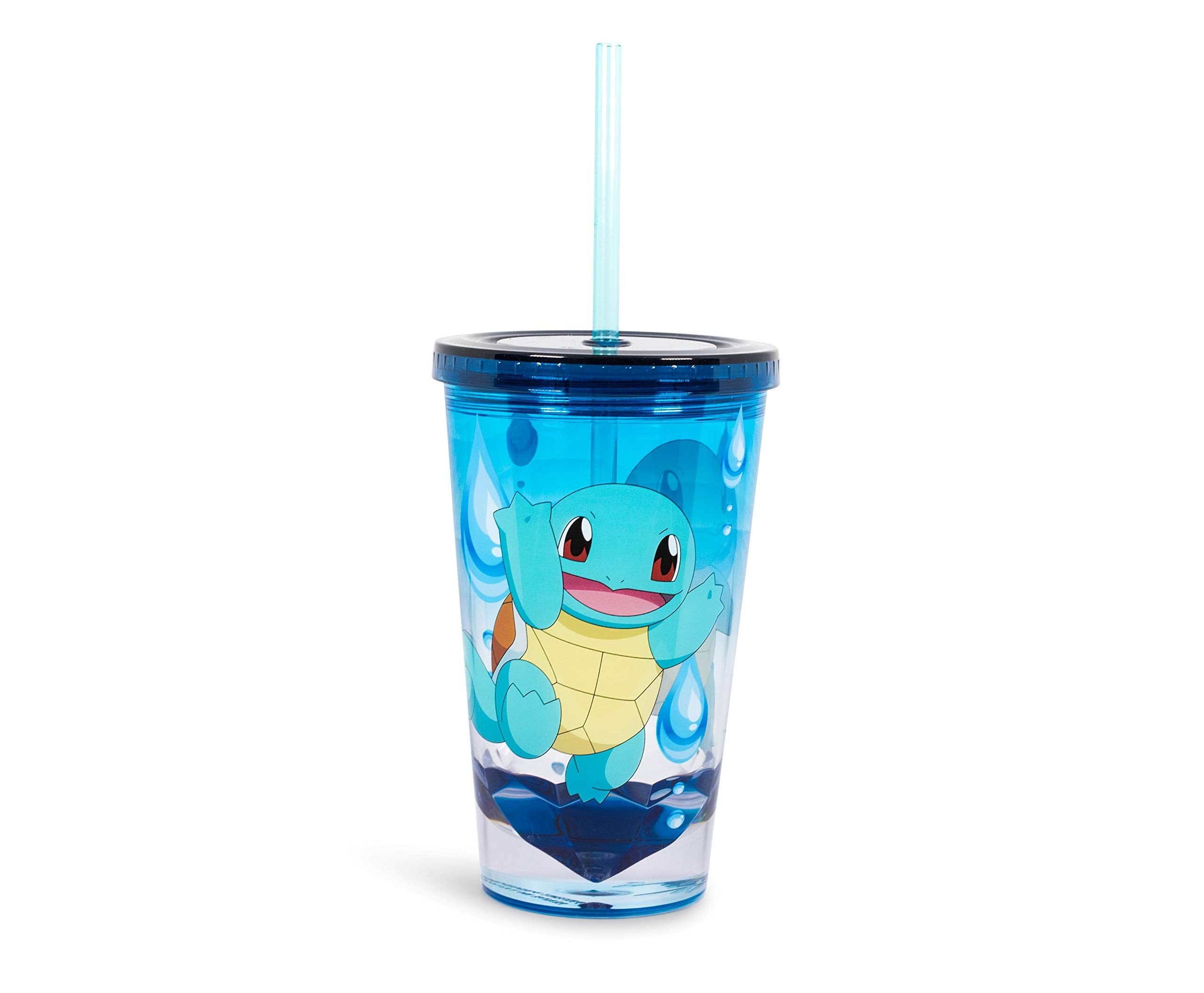 JUST FUNKY Pokemon Squirtle 16 Ounce Plastic Carnival Cup Tumbler with ScrewDown Lid & Reusable Straw  Perfect Cool Gear for C