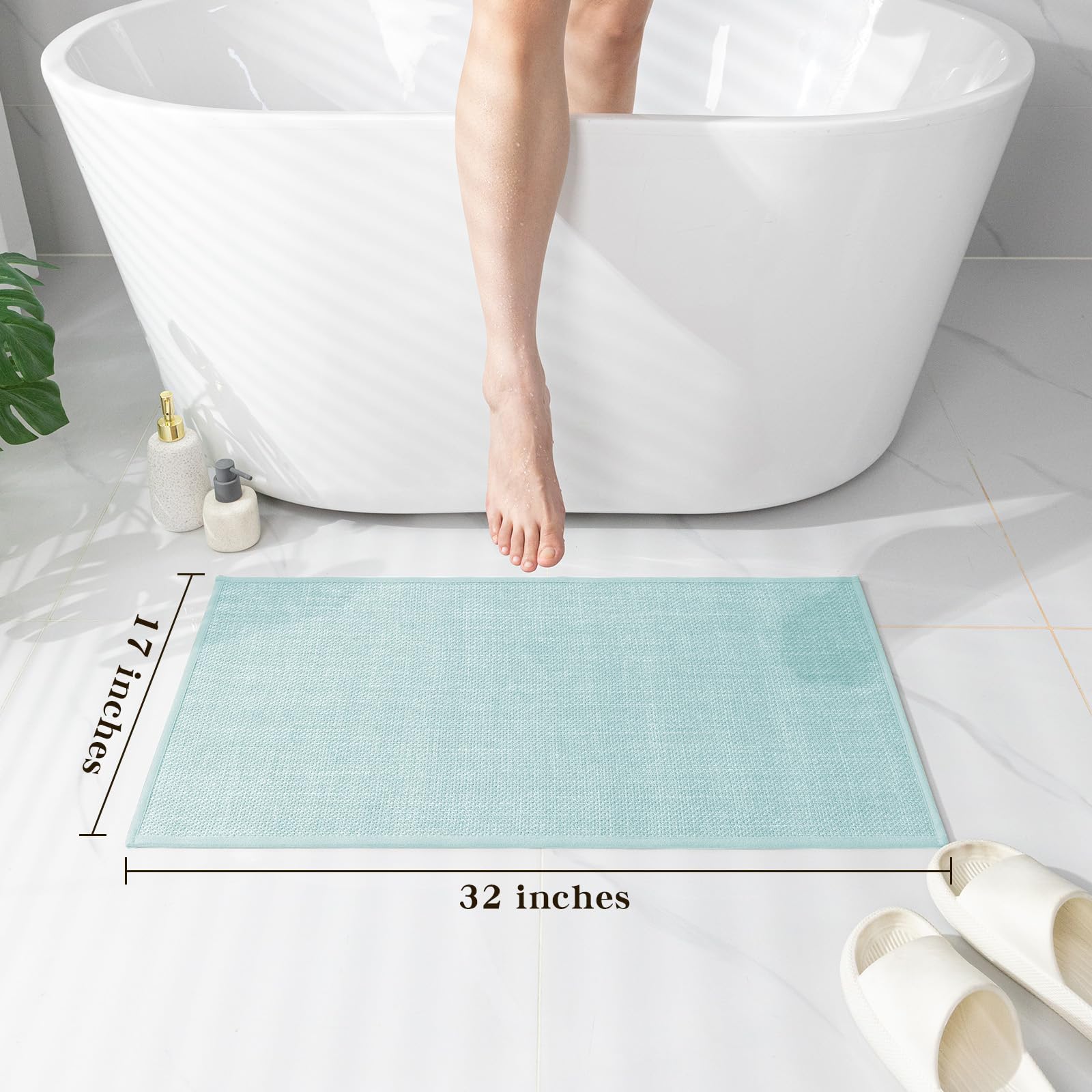 Chakme Bathroom Rugs Mat 32X17, Ultra Thin Non Slip Bath Mat Quick Dry Absorbent Bath Mat For Bathroom Floor, (Light Blue, 32''X