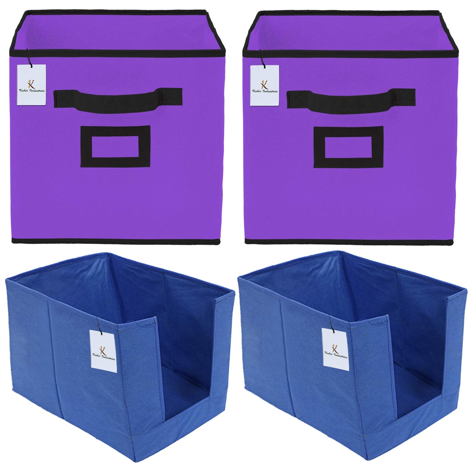 Kuber Industries Non Woven 2 Piece Shirt Stacker Wardrobe Organizer And 2 Piece Large Foldable Storage Organiser Cubes/Boxes (Pu