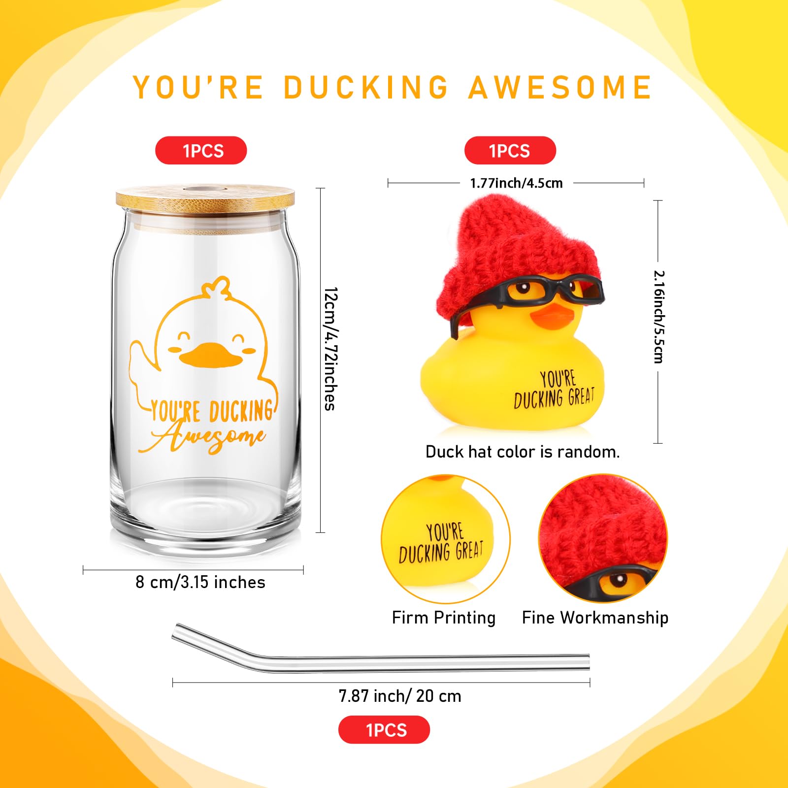 Tioncy 3 Pcs Duck Theme Inspirational Gift Employee Thank You Gifts Reusable Coffee Glass Tumbler With Lid And Straw Canvas Make