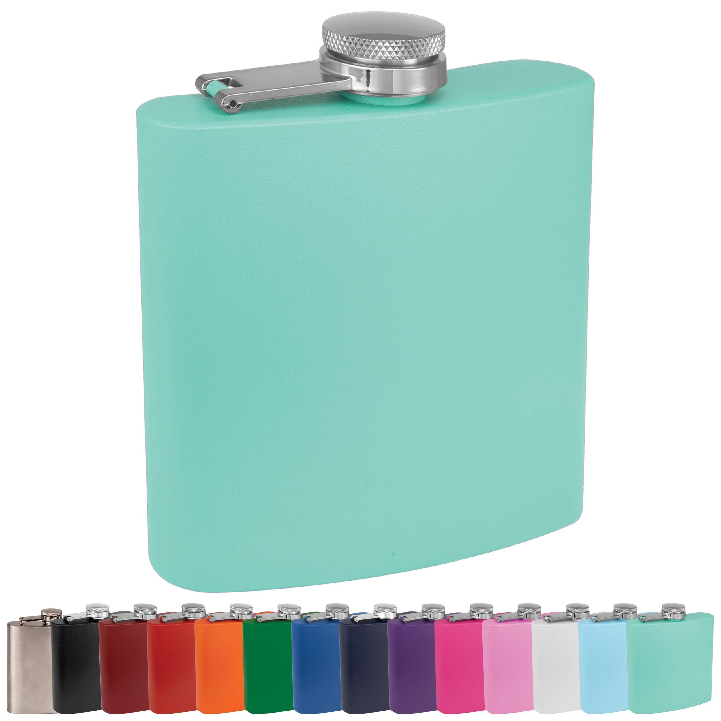 Clear Water Home Goods - 6 Oz Powder Coated Stainless Steel Hip Flask - Wedding Party - Groomsman - Bridesmaid (Matte Teal, 1)