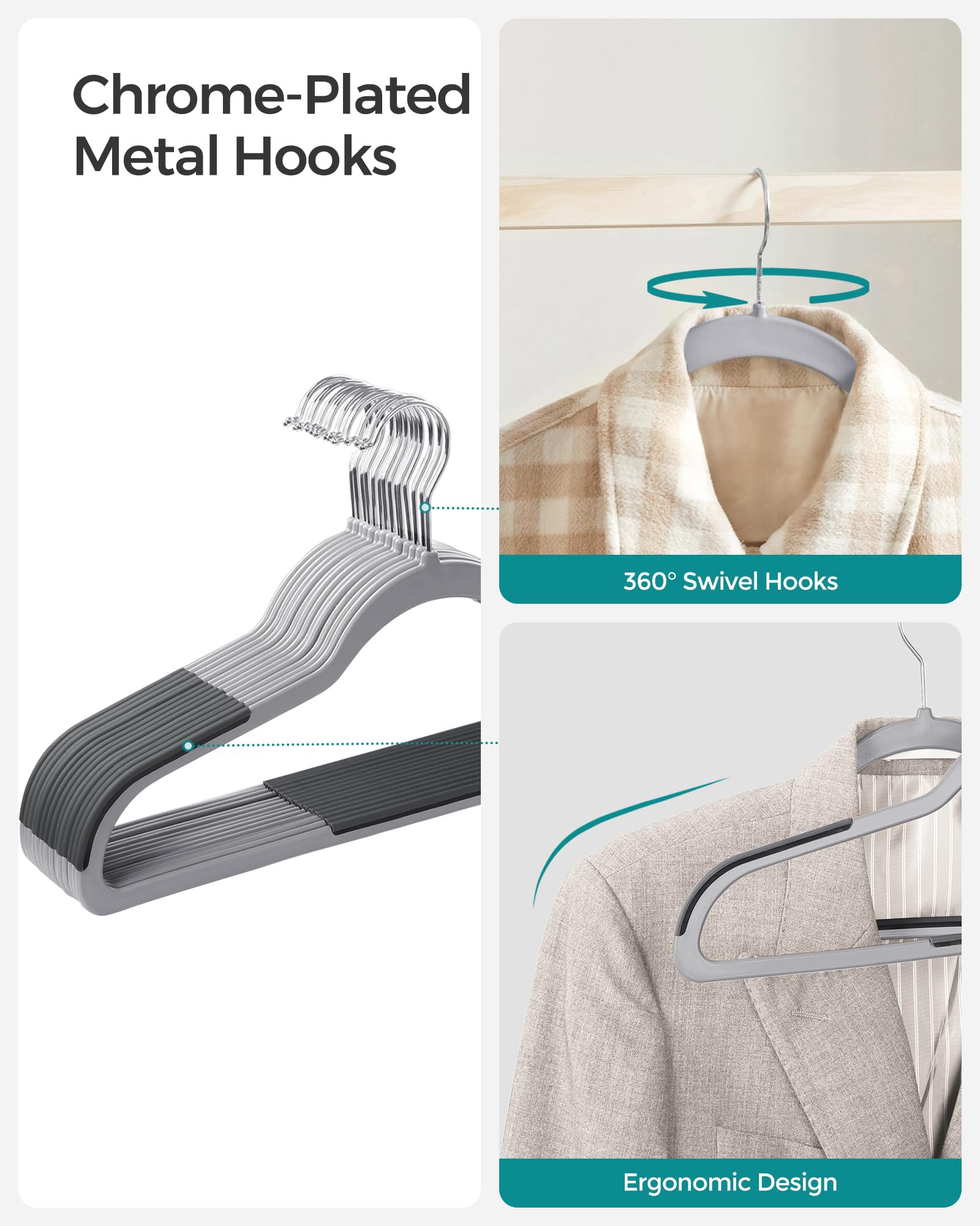 Songmics Clothes Hangers, Pack Of 60 Plastic Coat Hangers, Space-Saving, Light Gray And Dark Gray Ucrp0050G01
