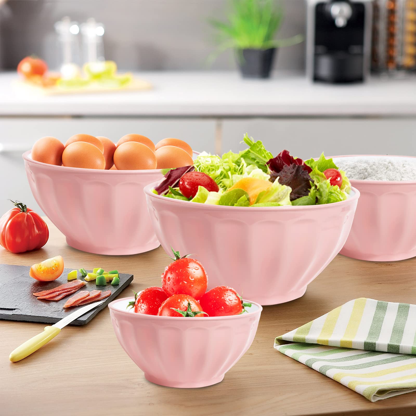 Jcxivan Mixing Bowls With Lids Set,4 Piece Large Plastic Nesting Mixing Bowls,Includes 4 Microwave Safe Mixing Bowl And An Egg W