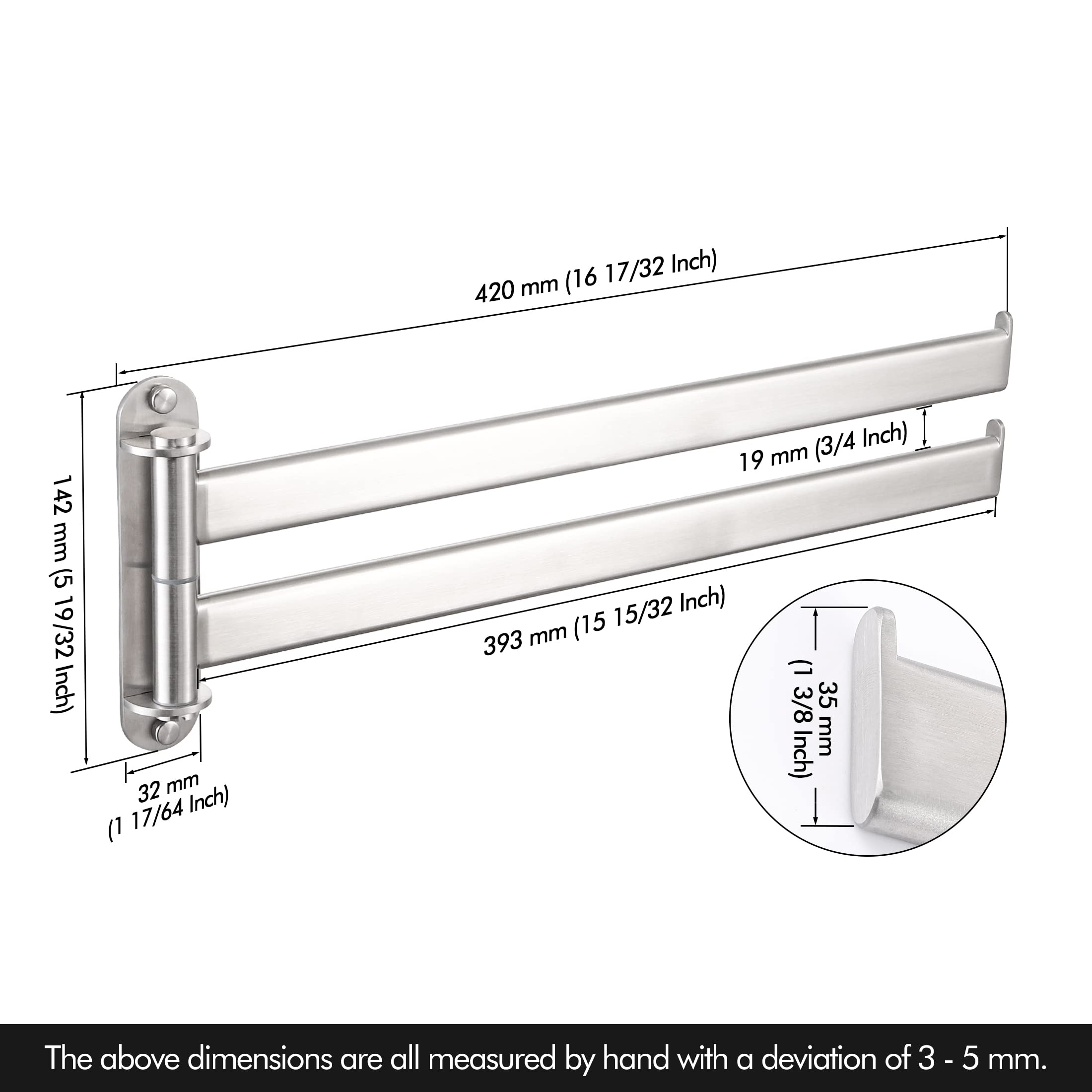 KES Bathroom Towel Rack  15.5-Inch Swivel Towel Rack 2-Arm  Swing Out Double Towel Bar Wall Mounted  SUS304 Stainless Steel Brushed Finish  A2104S2L40-2