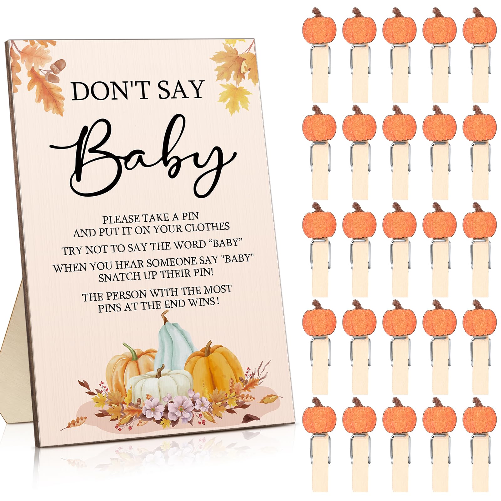 Unittype 51 Pcs Don'T Say Baby Shower Game Supplies Include Fall Pumpkin Theme Baby Shower Sign And 50 Mini Pumpkin Clothespins