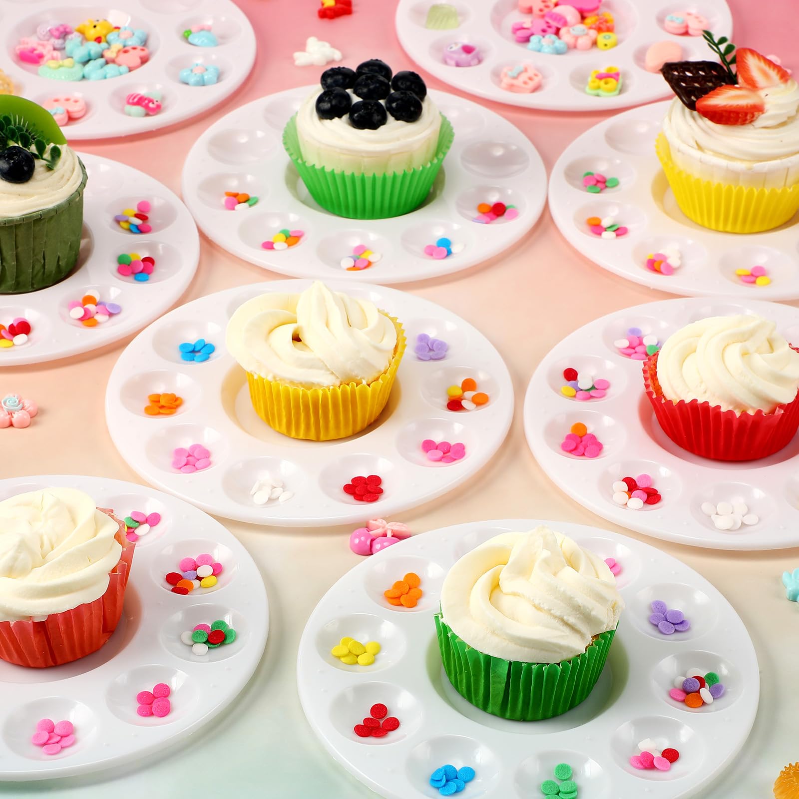Remerry Cupcake Decorating Kit for Art Party Cake Station, 12pcs Paint Palette and 100 Count Cupcake Liners Baking Cups for Kids