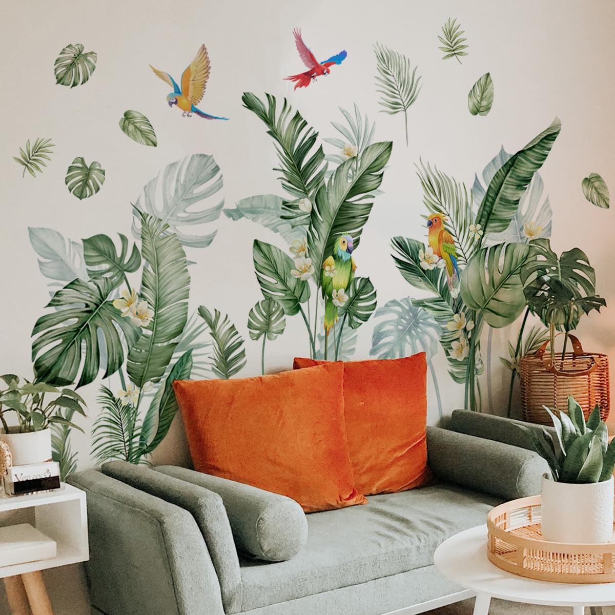 SHUCHING Palm Leaves Wall Sticker Peel and Stick, Vinyl Tropical Leaf Wall Decal, Wall Decor Art for Bedroom Living Room