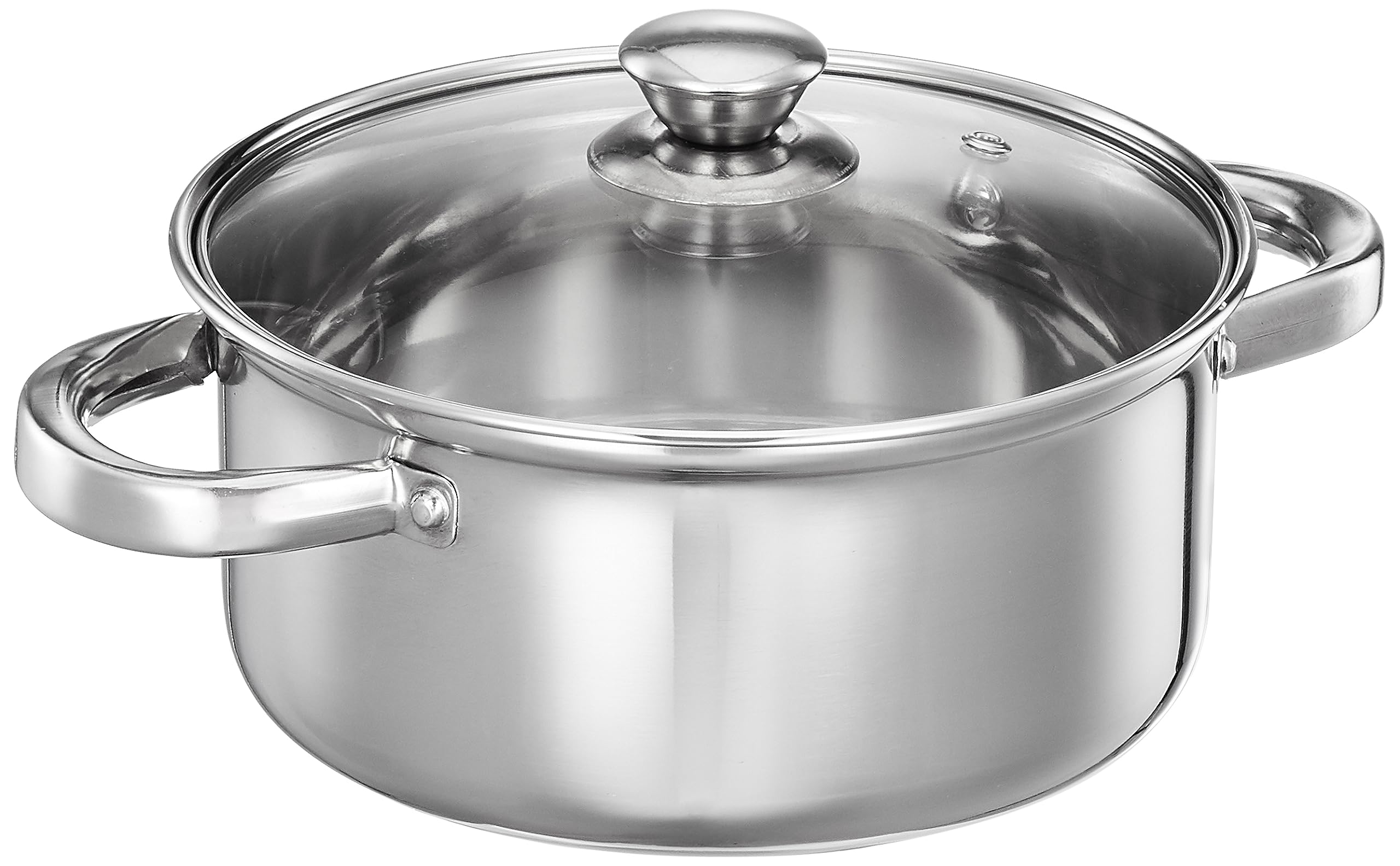 Amazon Brand - Solimo Flat Bottom Casserole With Glass Lid | Stainless Steel | 3L | 20 Cm | Silver