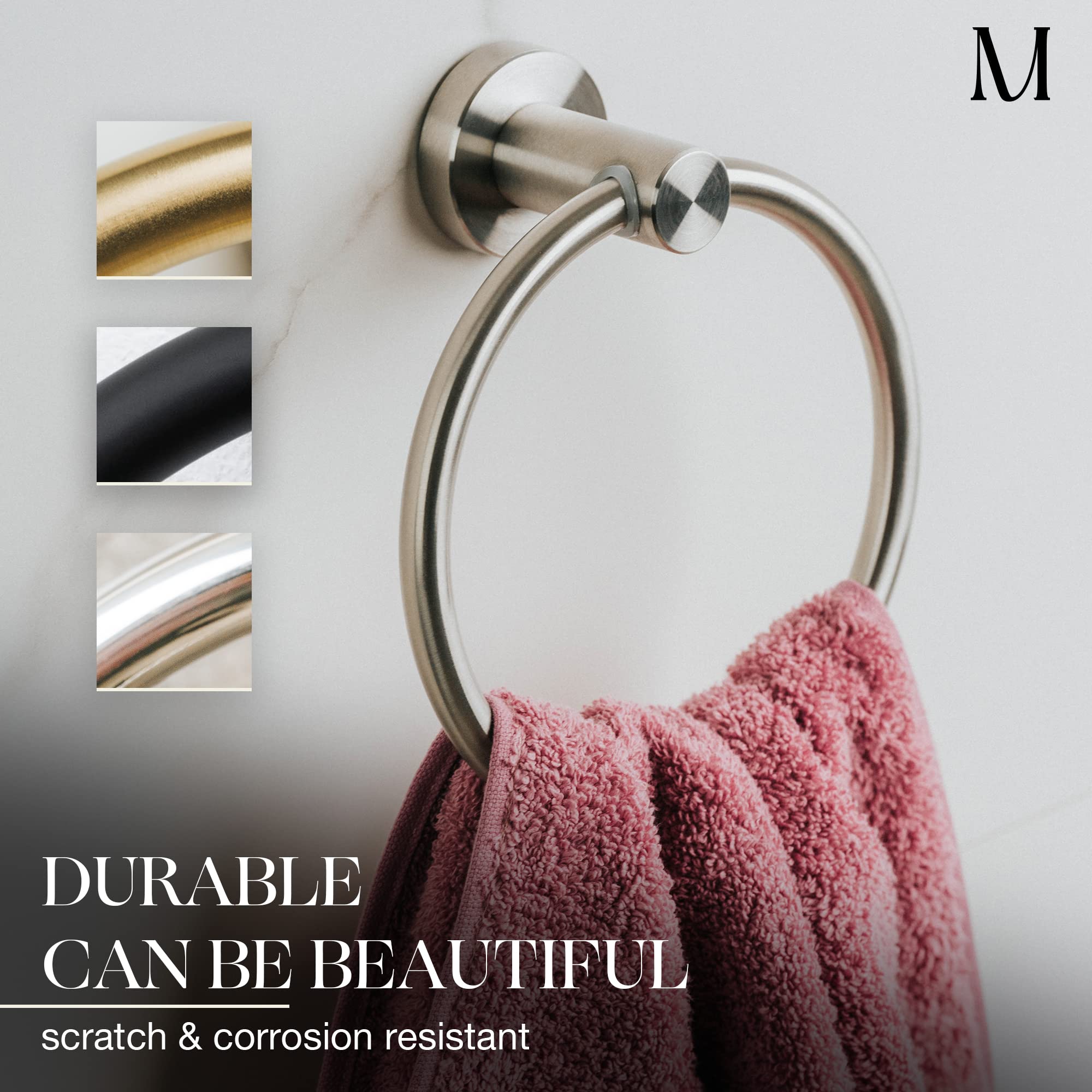 Marmolux Acc Brushed Towel Ring for Bathroom - Hand Towel Holder for Bathroom Wall - SUS304 Stainless Steel Bathroom Towel Rack Hardware Set.