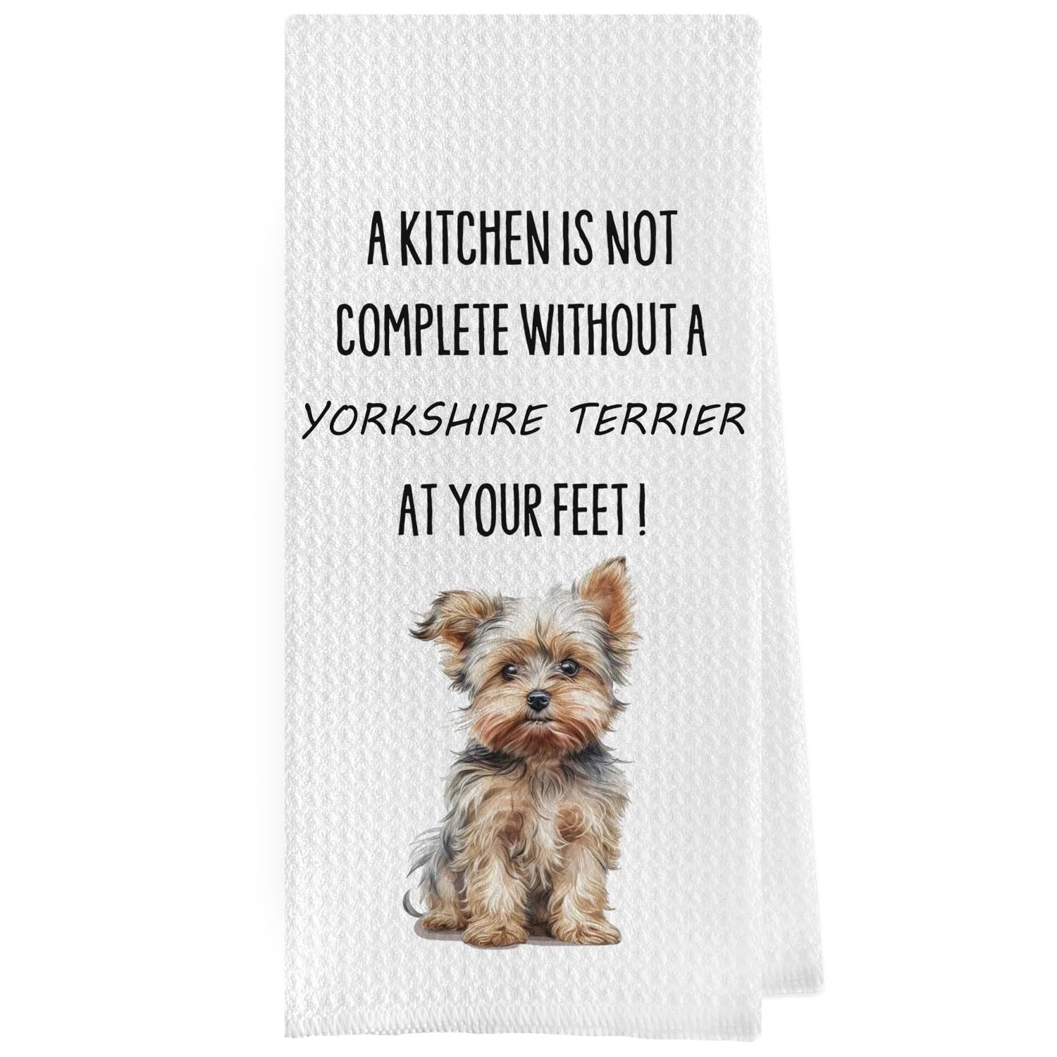 Geqtt Yorkie Gifts Dish Towels - Funny Yorkshire Terrier Decorative Waffle Weave Kitchen Towels, Yorkshire Terrier Hand Tea Towe