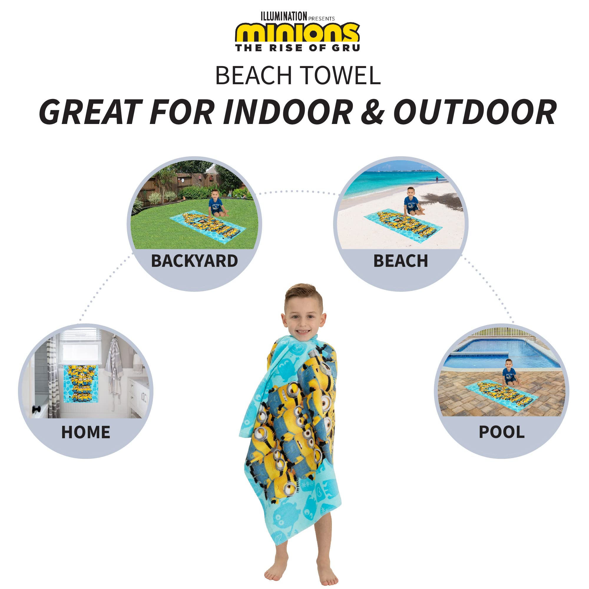 Franco Kids Super Soft Cotton Bath/Pool/Beach Towel  58 in x 28 in  Minions The Rise Of Gru