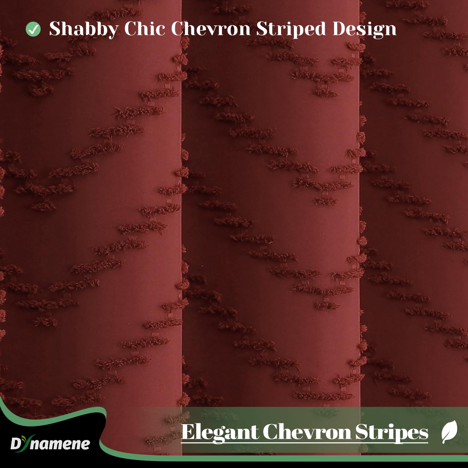 Dynamene Boho Farmhouse Shower Curtain, Burgundy Fabric Tufted Chevron Striped Textured Tassel Shower Curtains For Bathroom, Sha