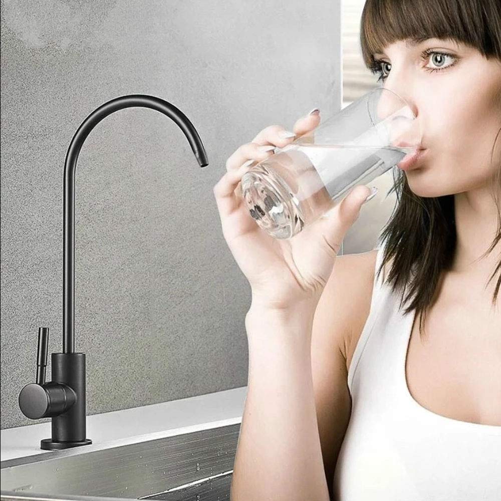 HogarDeco Drinking Water Faucet  Kitchen Beverage Faucet in 304 Stainless Steel  Non-Air-Gap Pure Water Filter Faucet for Sink  Fit for Reverse Osmosis Water Purify System (Matte Black)