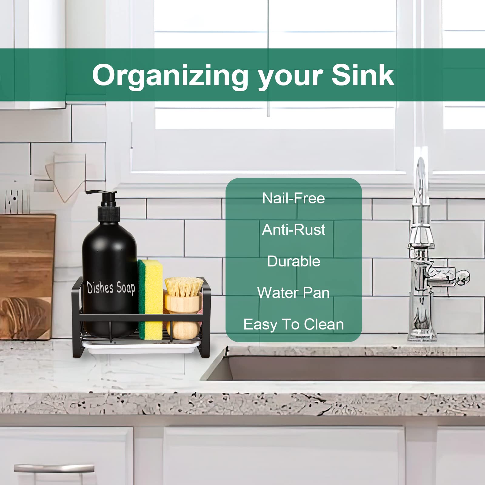 Tezz Sponge Holder For Kitchen Sink- Stainless Steel Kitchen Sink Caddy For Organizing Sponge, Brush & Soap Dish Dispenser, Kitc