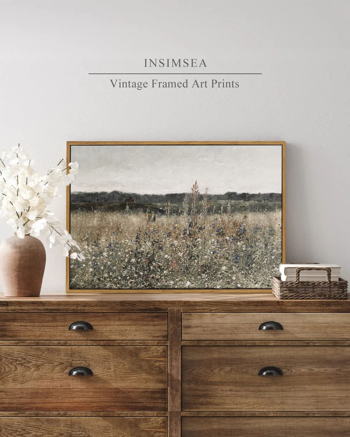 InSimSea Framed Wall Art Decorations  Wildflower Field Vintage Wall Art Canvas Prints  Modern Farmhouse Bathroom Home Wall Decor 16x24in