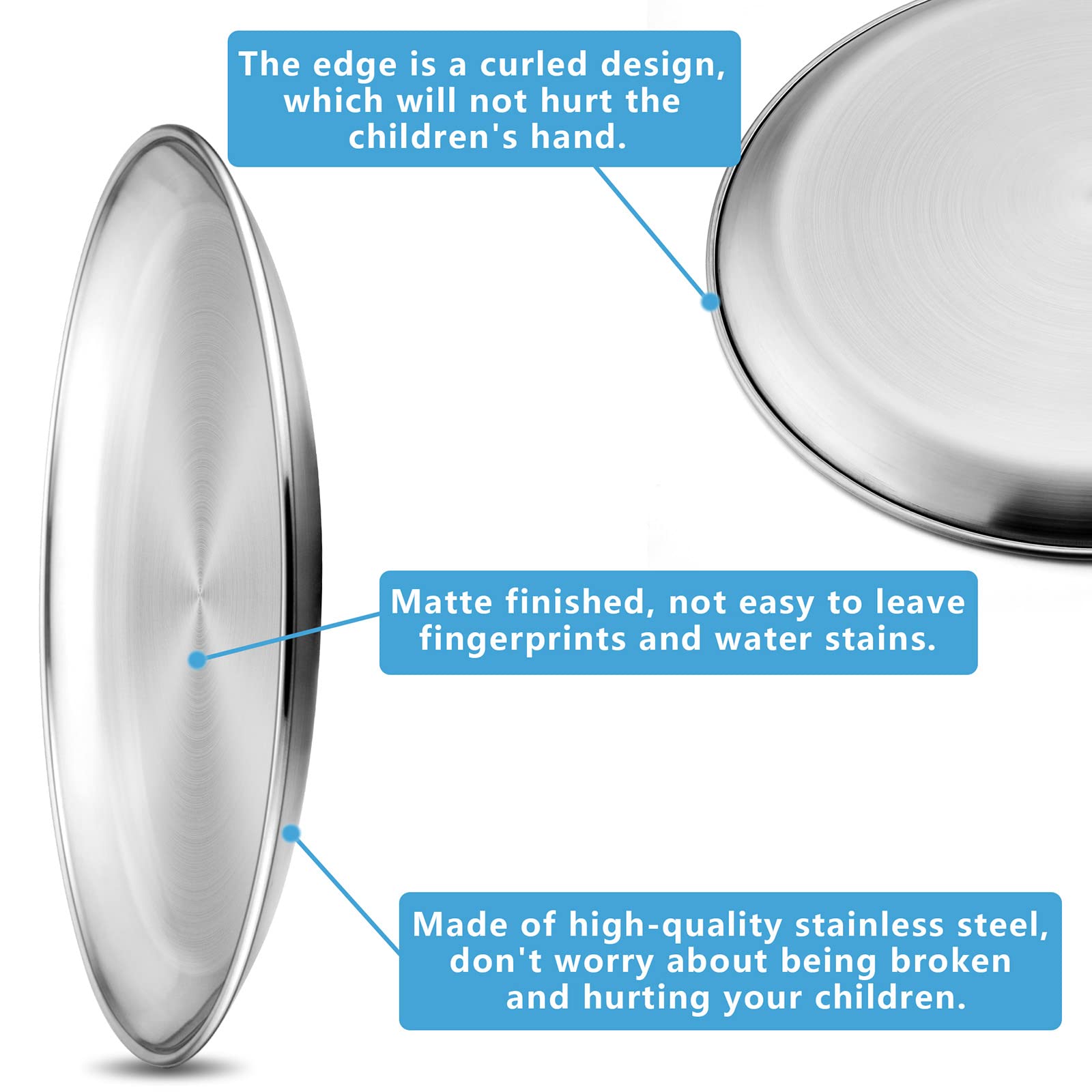 Haware 6-Piece 18/8 Stainless Steel Plates, Metal 304 Dinner Dishes For Kids Toddlers Children, 10 Inches Feeding Serving Campin