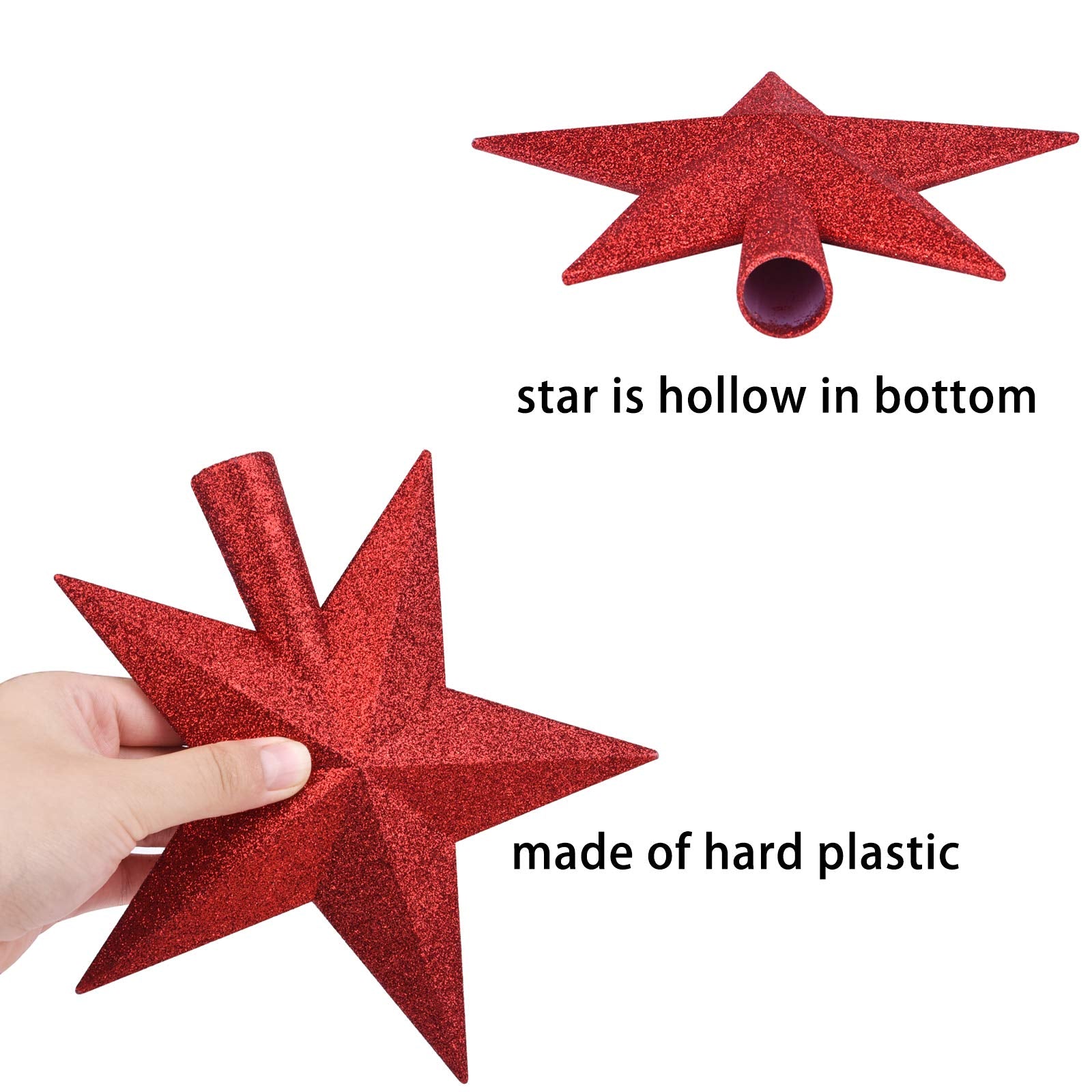 Livder 8 Inches Christmas Tree Top Crown Glitter Star Decoration (Red)