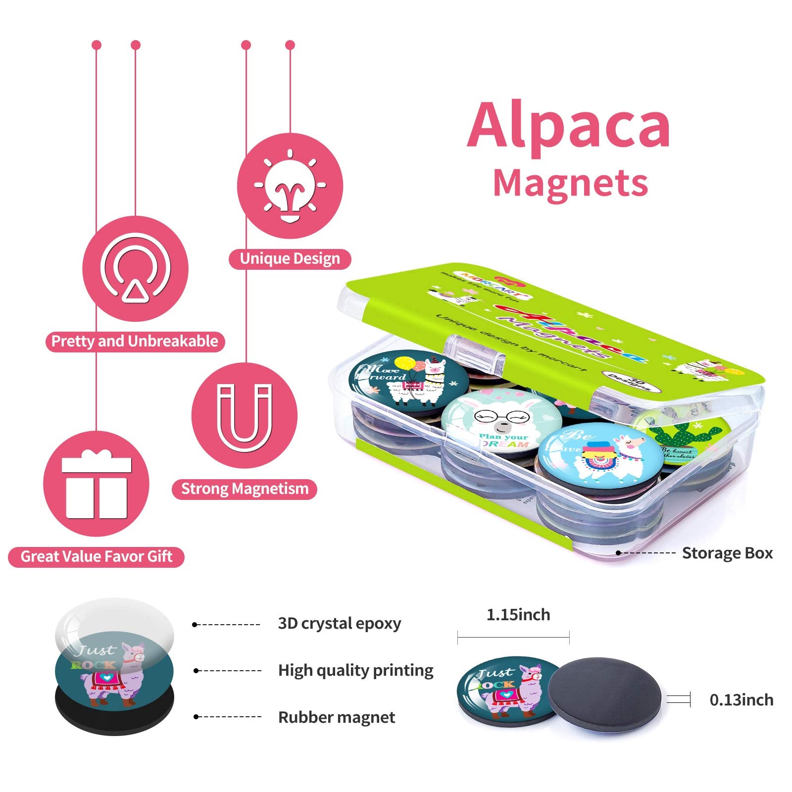 MORCART 30PCS Inspirational Magnets  Llama Cactus Motivational Magnets for Refrigerator Cute Animal Magnets for Fridge Classroom Whiteboard Locker Office
