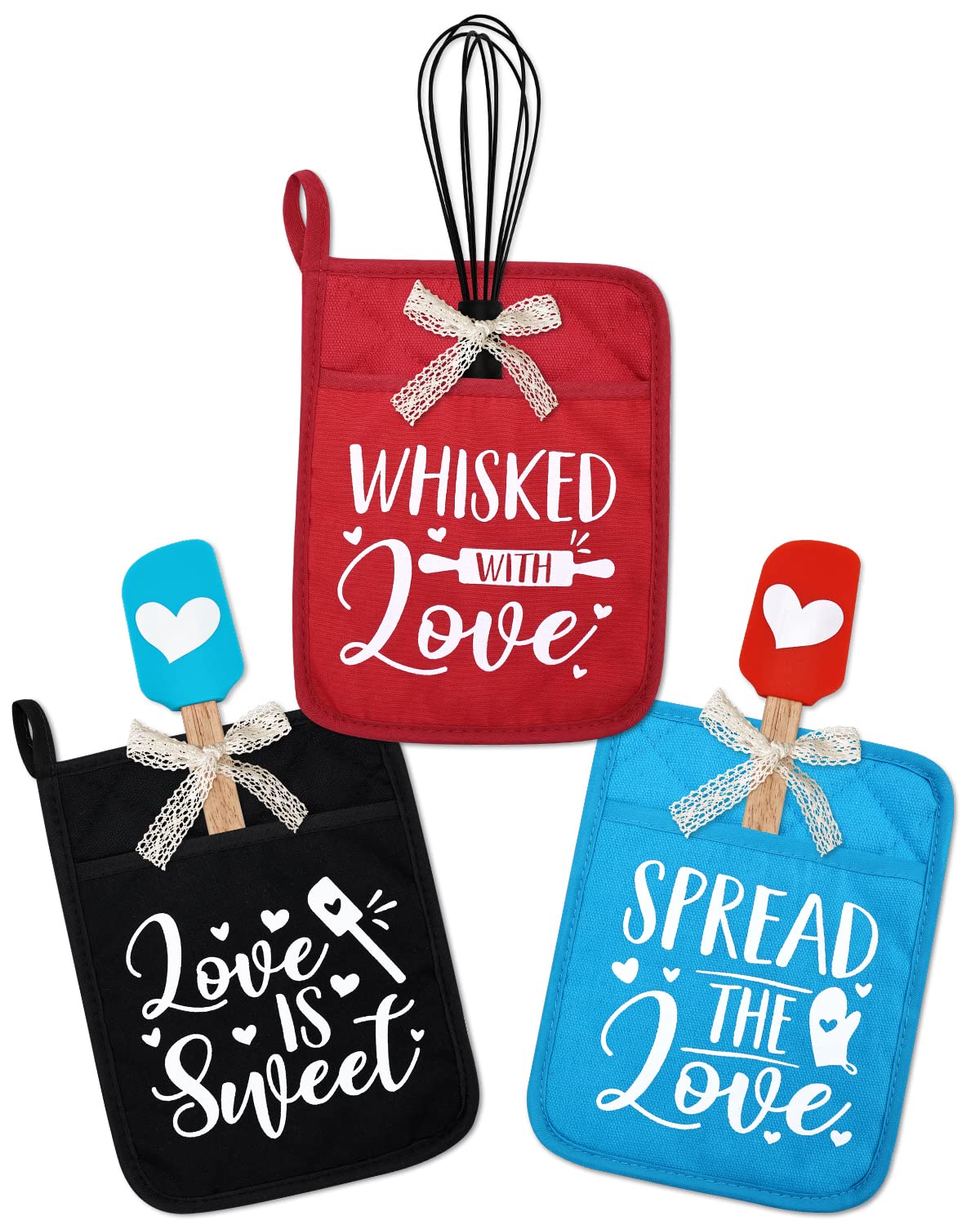 Vansolinne Bridal Shower Potholder Silicone Spatula Whisk Baking Kit