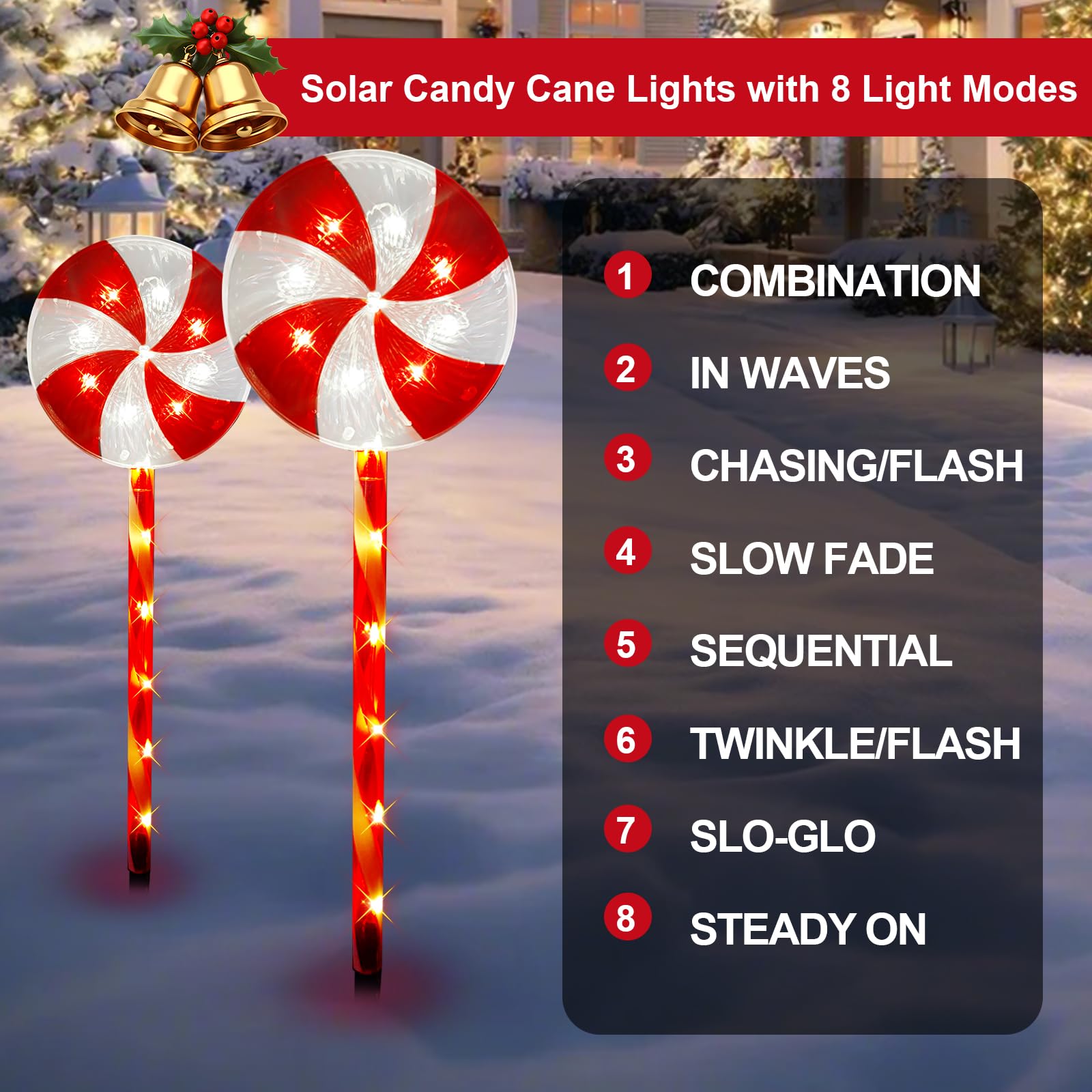 23-Inch Solar Pathway Lights Outdoor, Set of 5 Solar Outdoor Christmas Decorations - Lollipop Christmas Decorations with 8 Modes