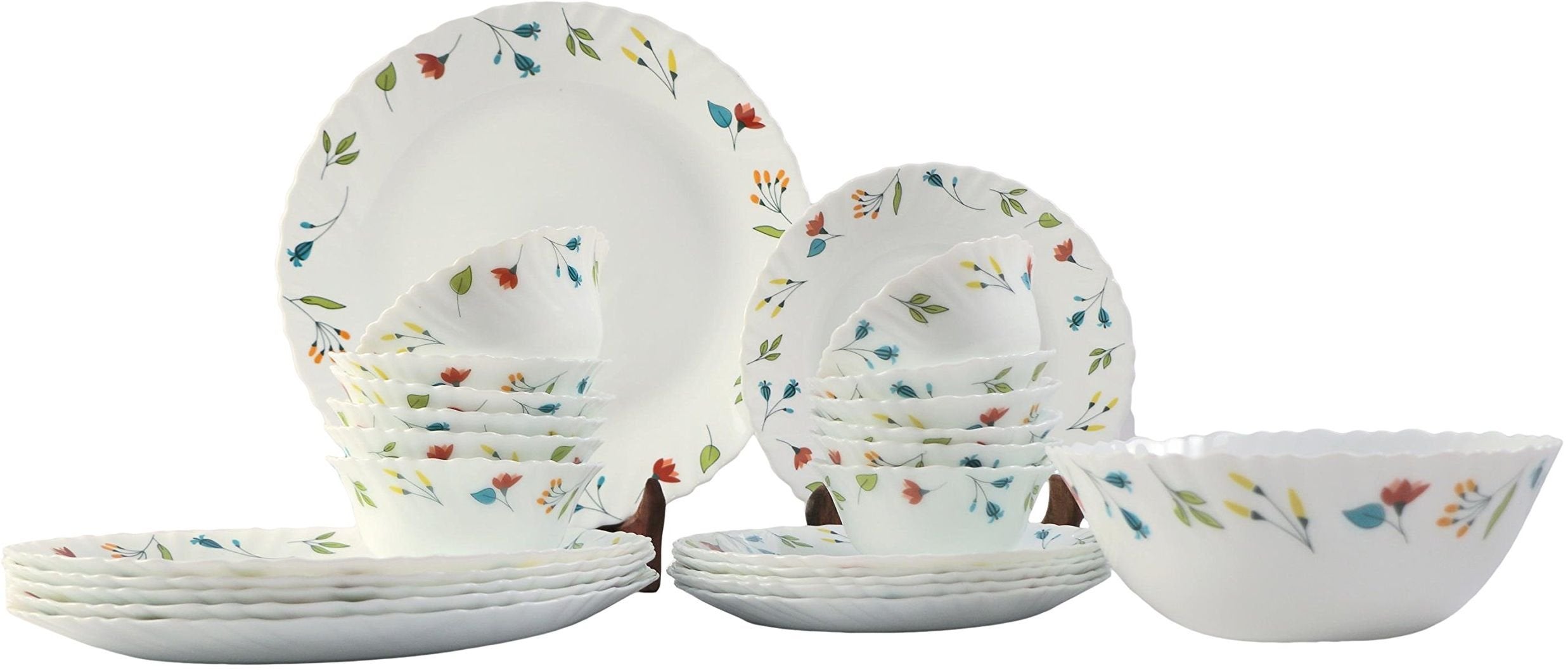 Larah By Borosil Minerva Opalware Glass Dinner Set, 25-Pieces, White