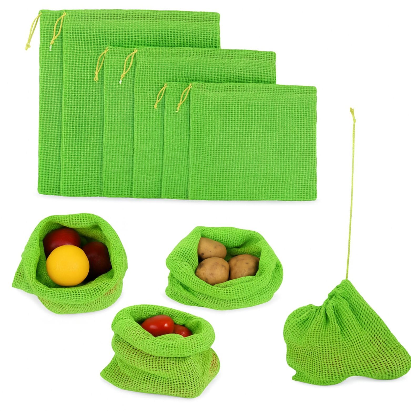 Dhruna Reusable Cotton Mesh Vegetable Bags (Set Of 6) | Drawstring Produce Bags For Fruits & Veggies | EcoFriendly, Washable Fr