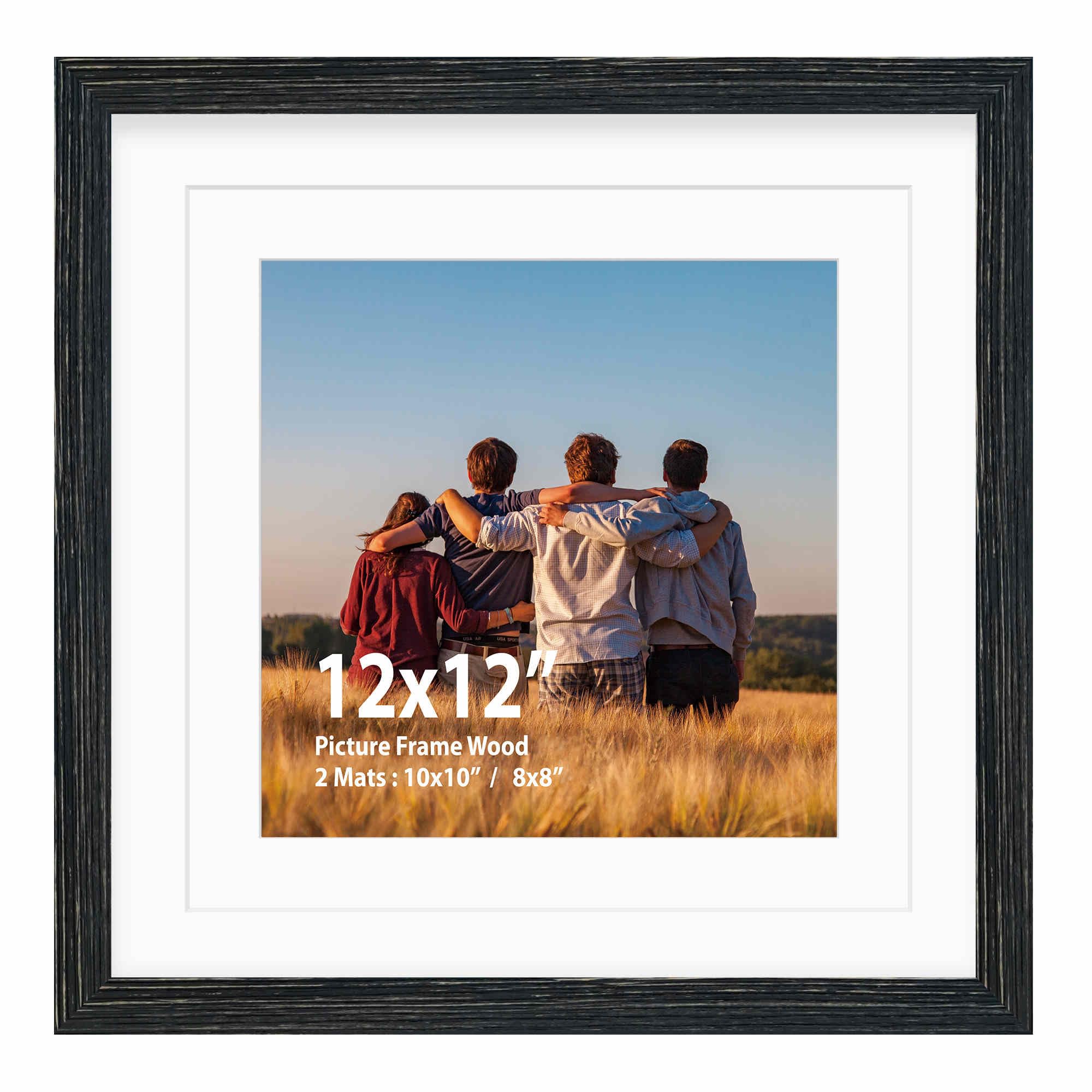 12x12 Frame,Solid Wood,Display Pictures 8x8,10x10 with Mat or 12x12 Without Mat,Square Picture Frame for Wall Mounting or Tablet