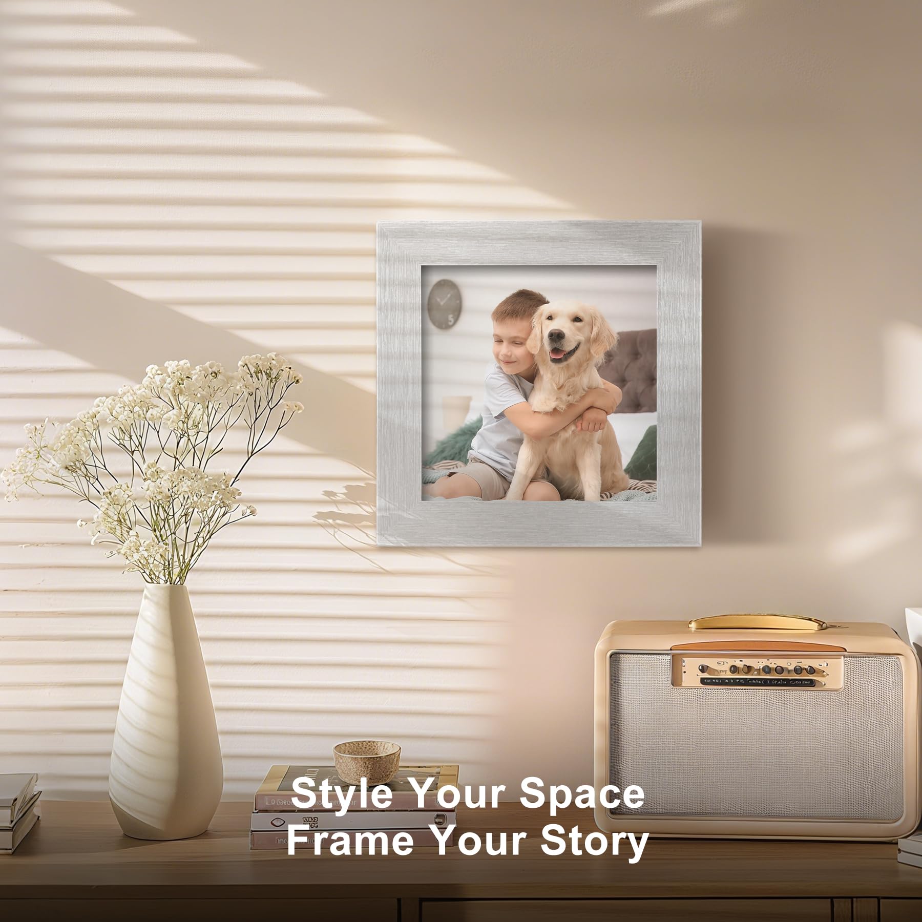 TOFOREVO Picture Frames 5x5 Set of 2 Distressed Silver Wood Grain Photo Frame for Gallery Wall Mounting or Tabletop Display