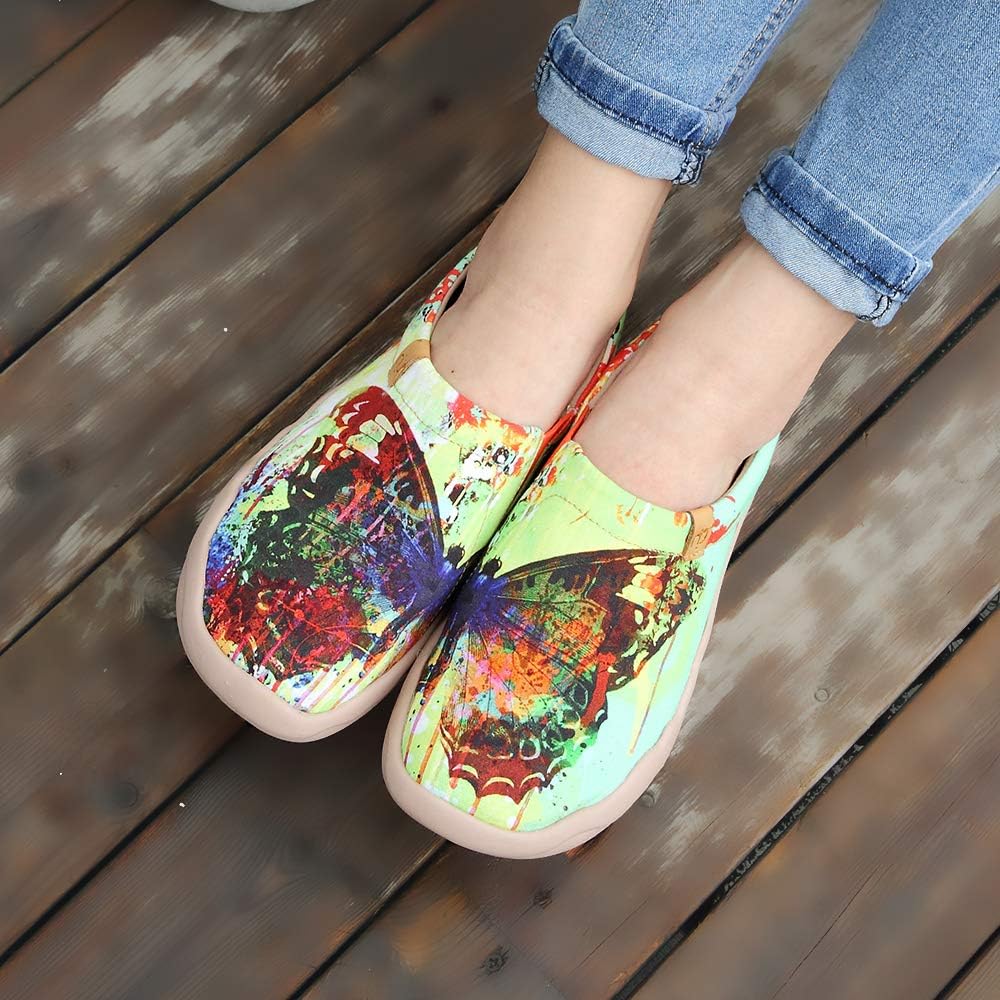 Uin Womens Butterfly Painted Canvas Slip-On Shoes Fashion Ladies Travel Shoes (9) Colorful